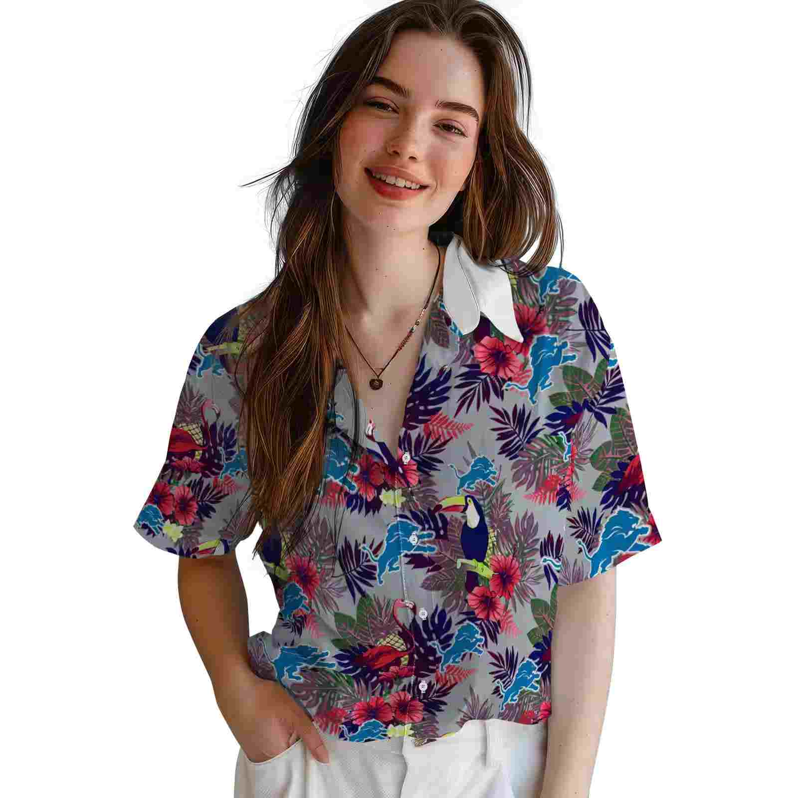 detroit lions floral toucan blue red hawaiian shirt latest model