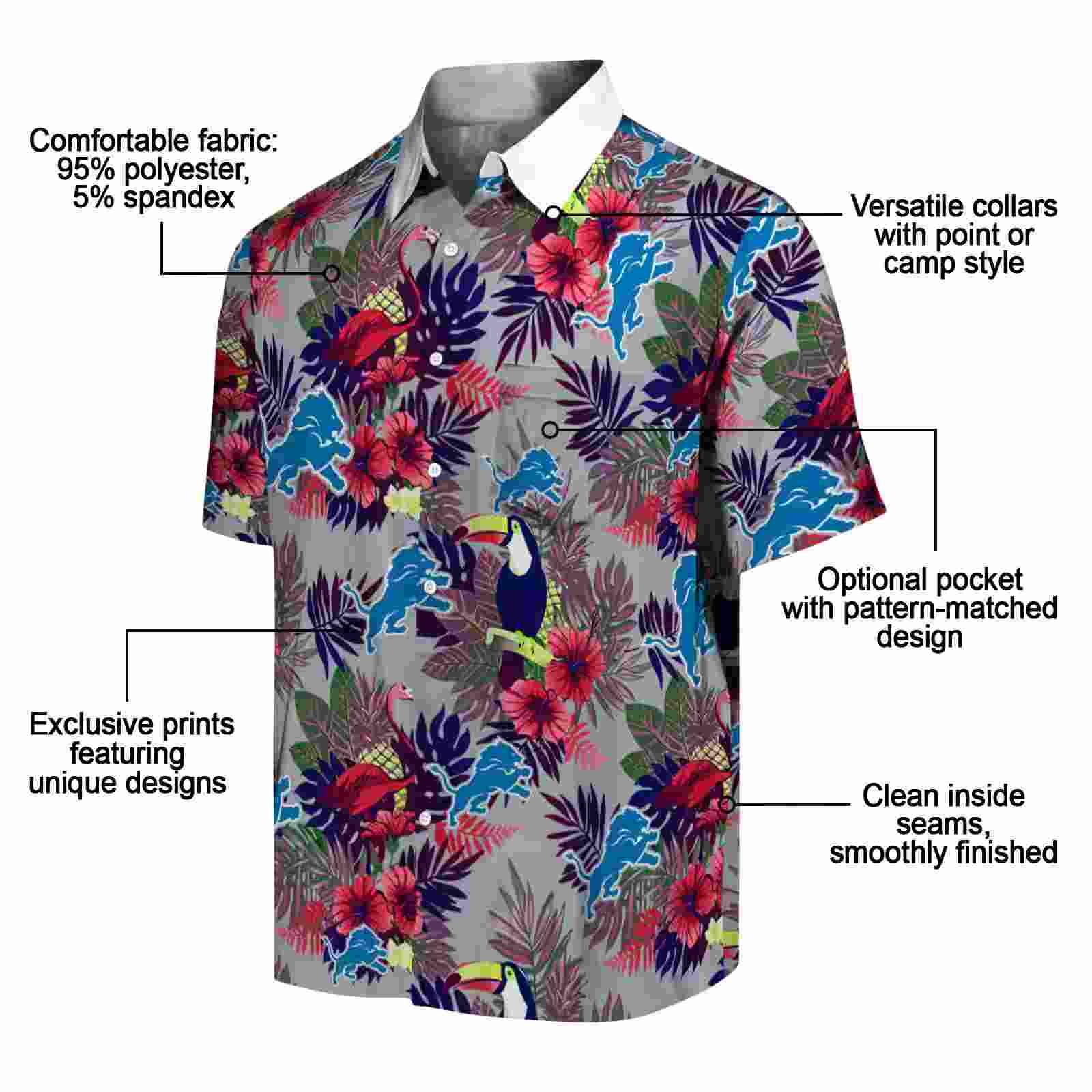 detroit lions floral toucan blue red hawaiian shirt new arrival