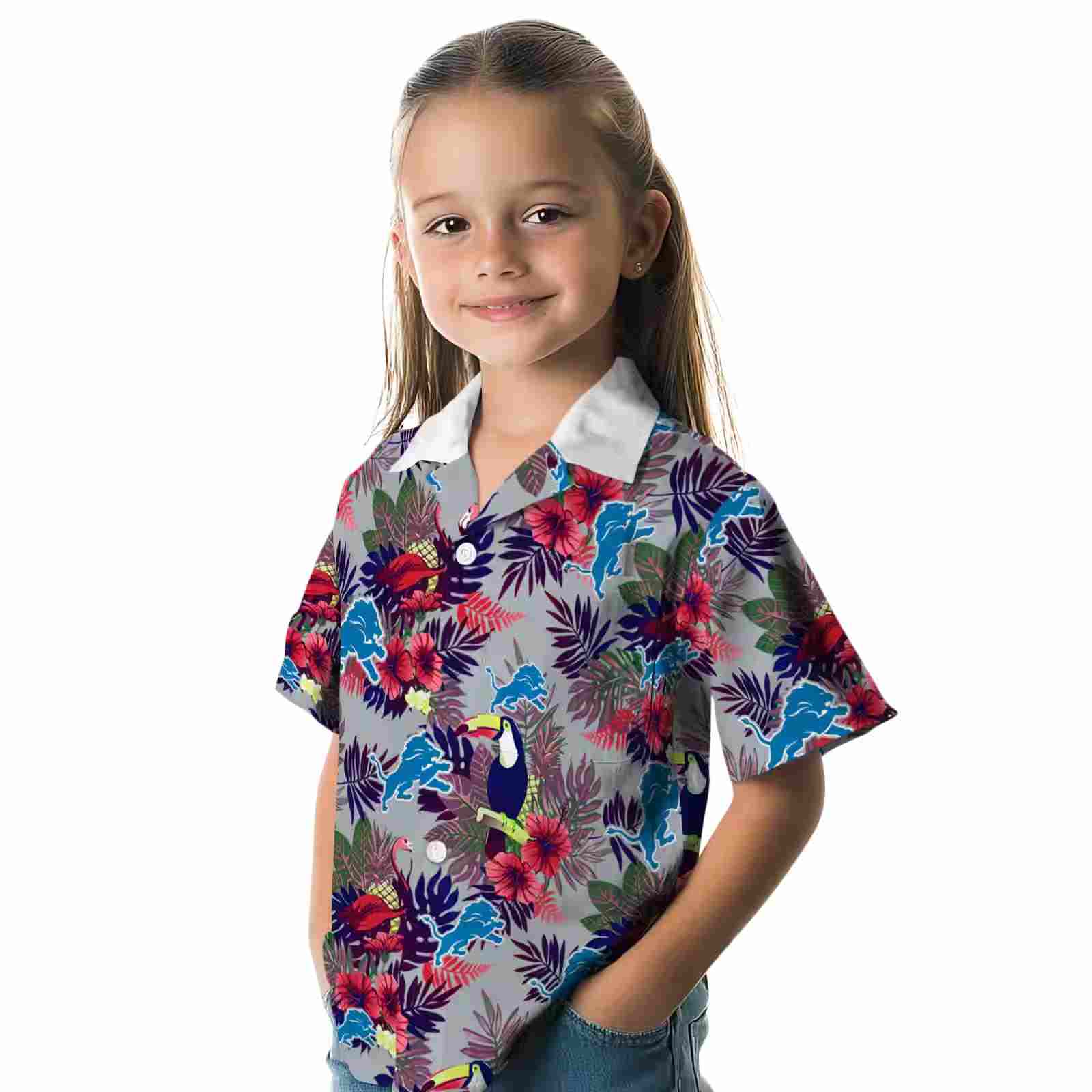 detroit lions floral toucan blue red hawaiian shirt premium grade