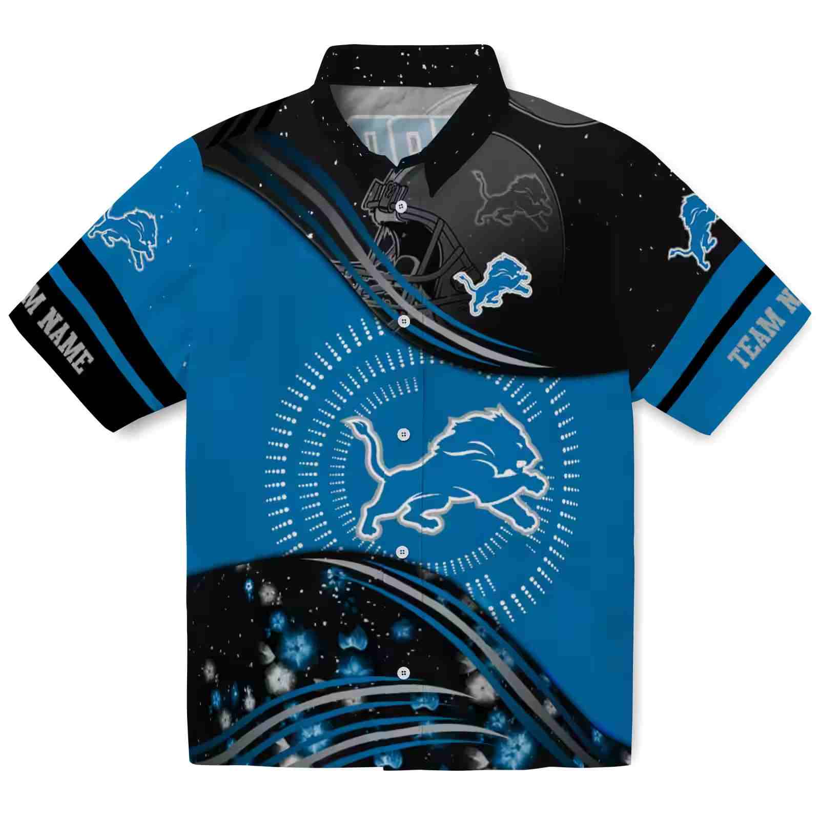 Detroit Lions Football Wave Blue Black Hawaiian Shirt