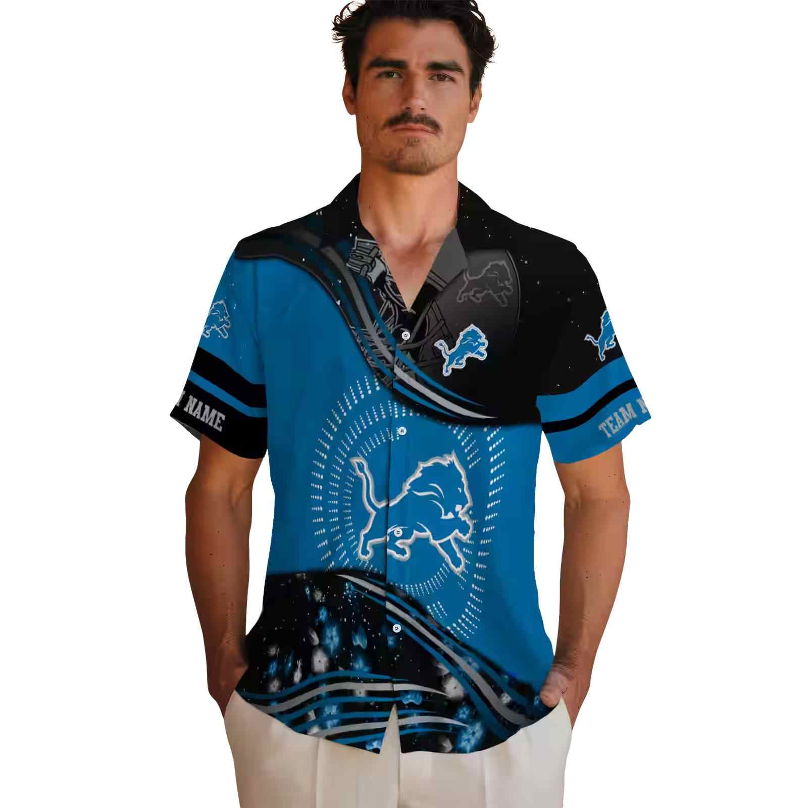 detroit lions football wave blue black hawaiian shirt fashion forward