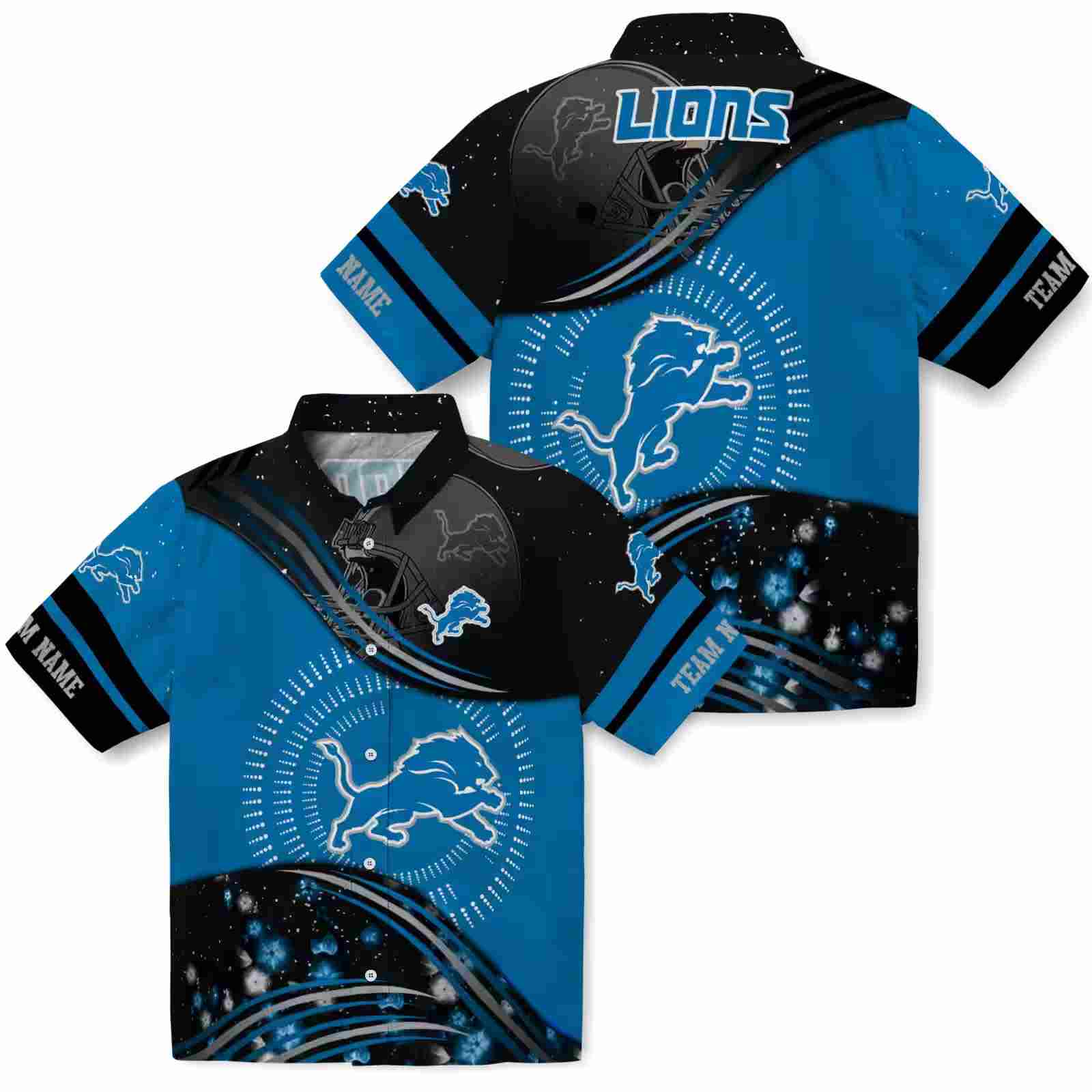 detroit lions football wave blue black hawaiian shirt high quality