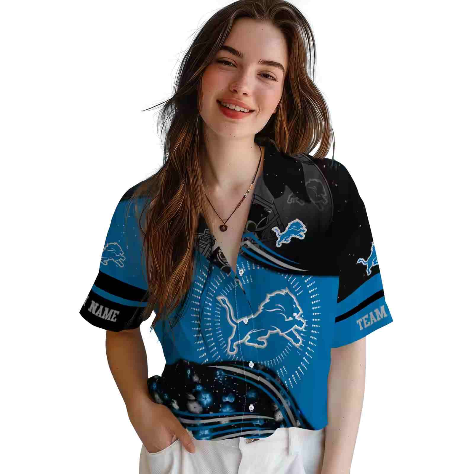 detroit lions football wave blue black hawaiian shirt latest model