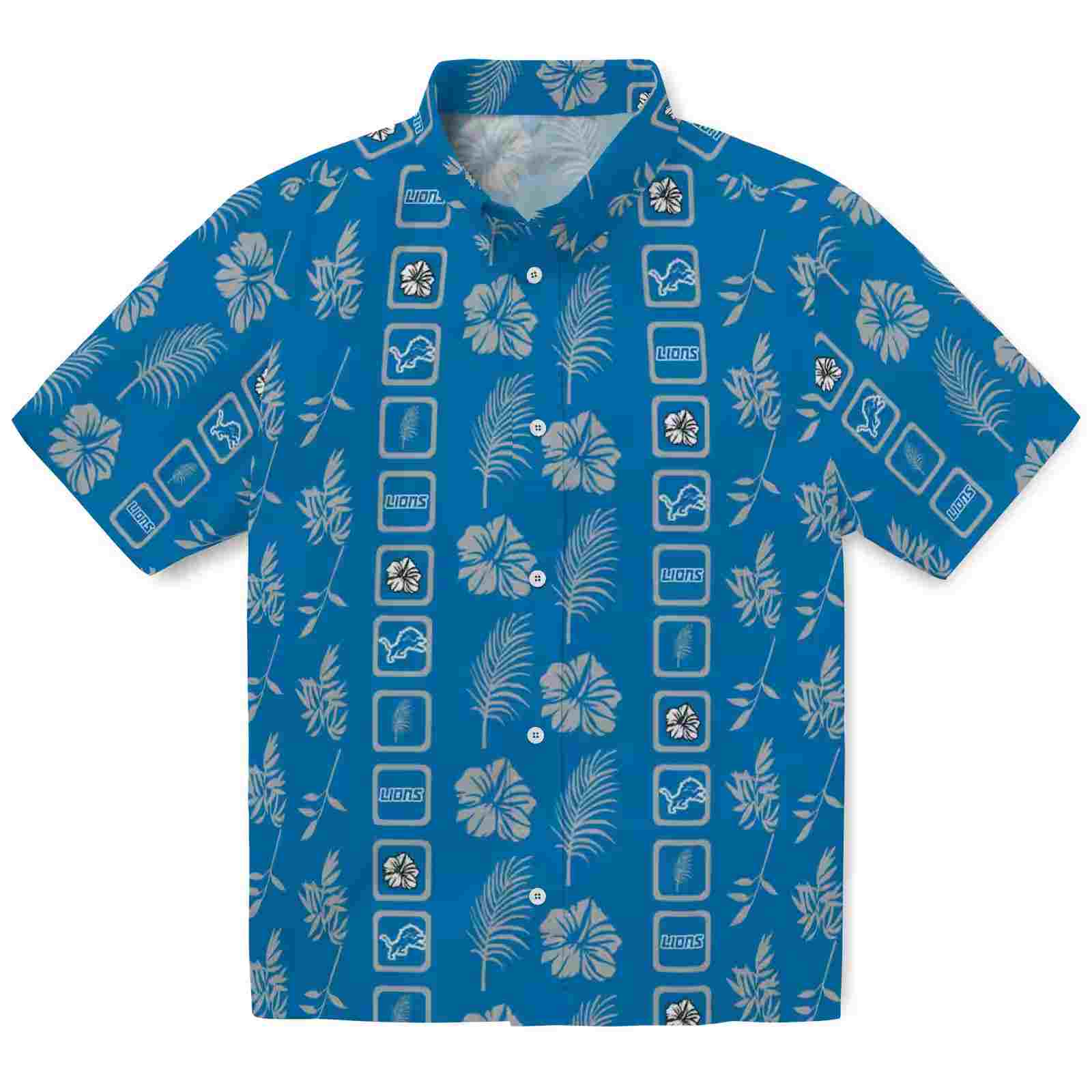 Detroit Lions Framed Floral Blue Hawaiian Shirt