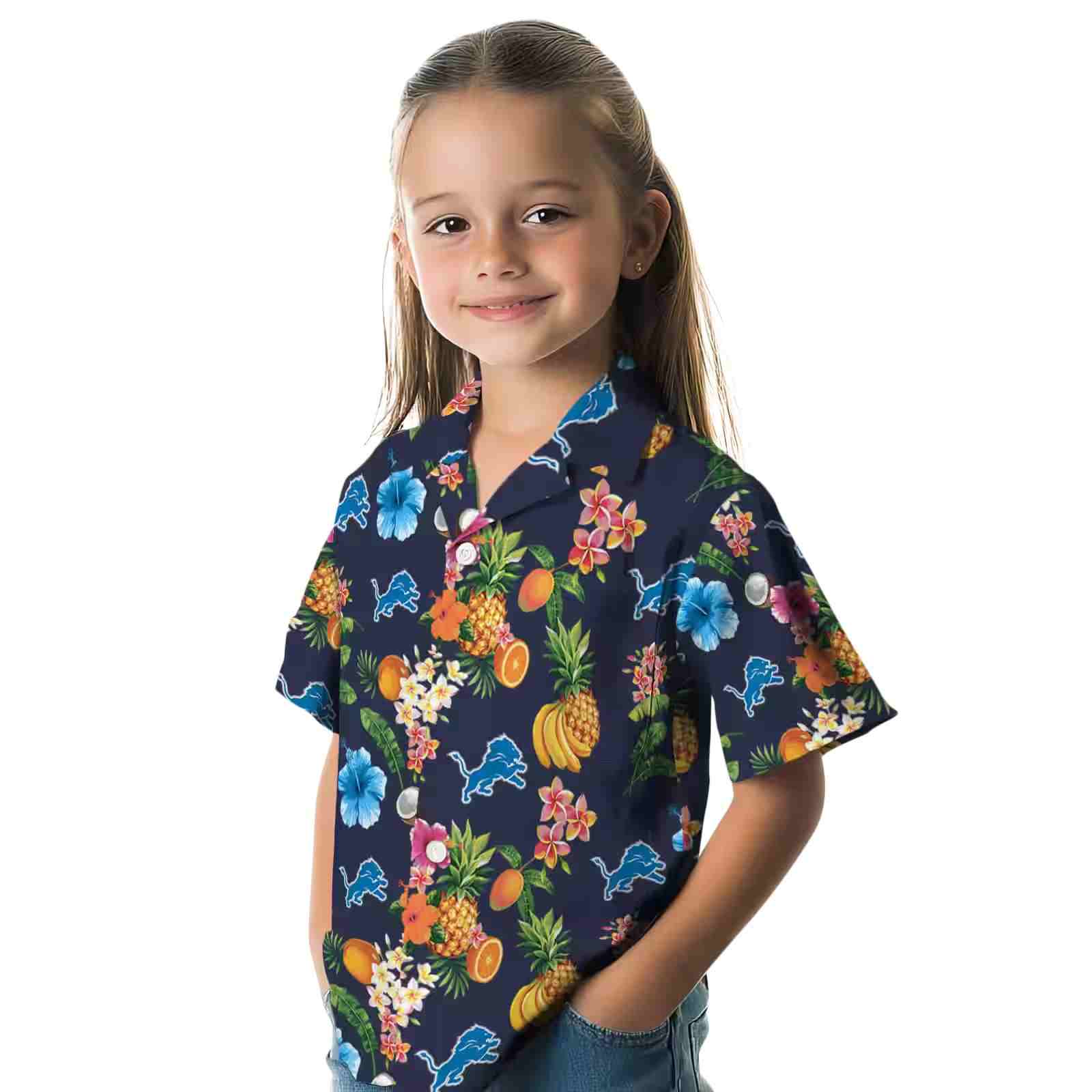 detroit lions hibiscus and fruit navy blue hawaiian shirt premium grade