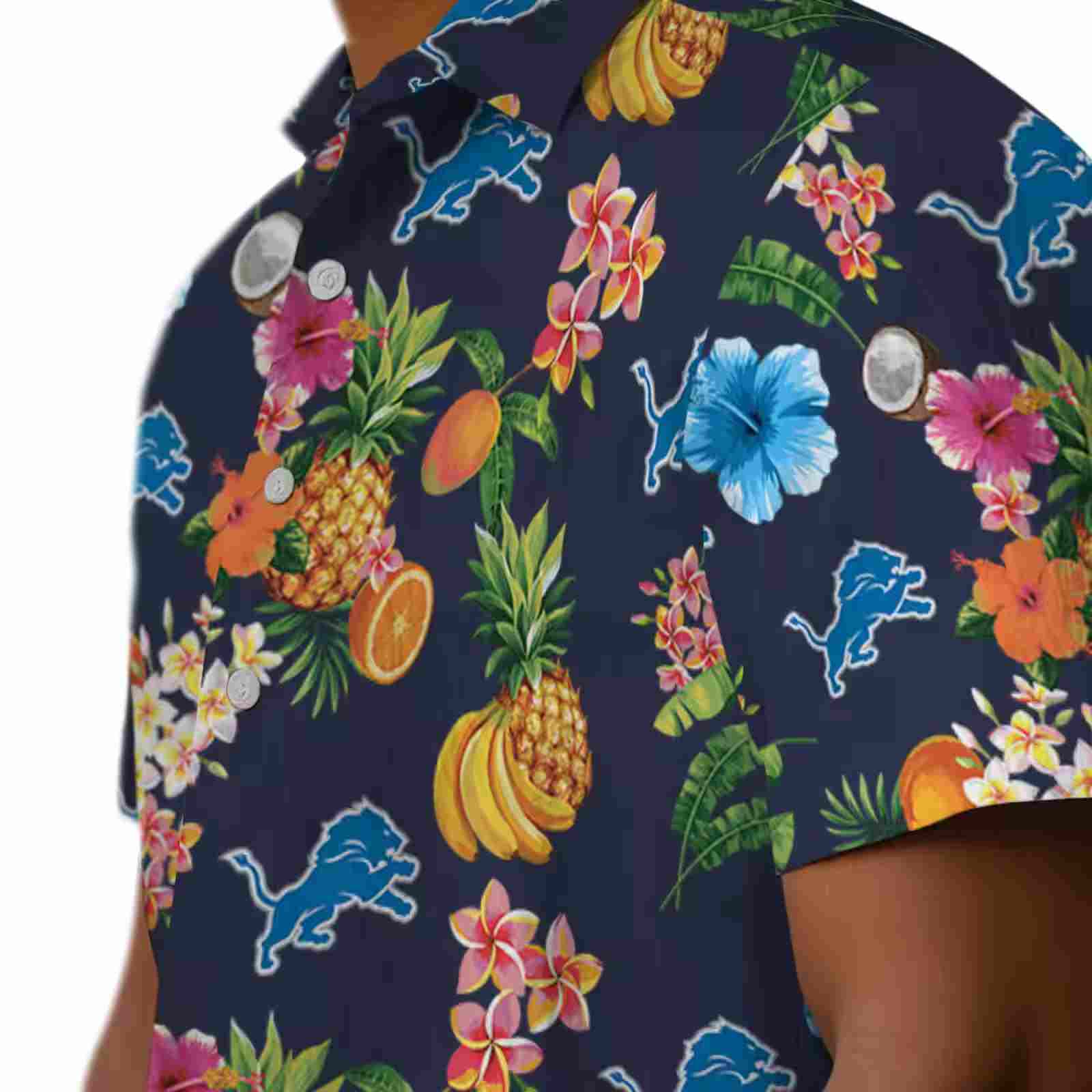 detroit lions hibiscus and fruit navy blue hawaiian shirt trendy