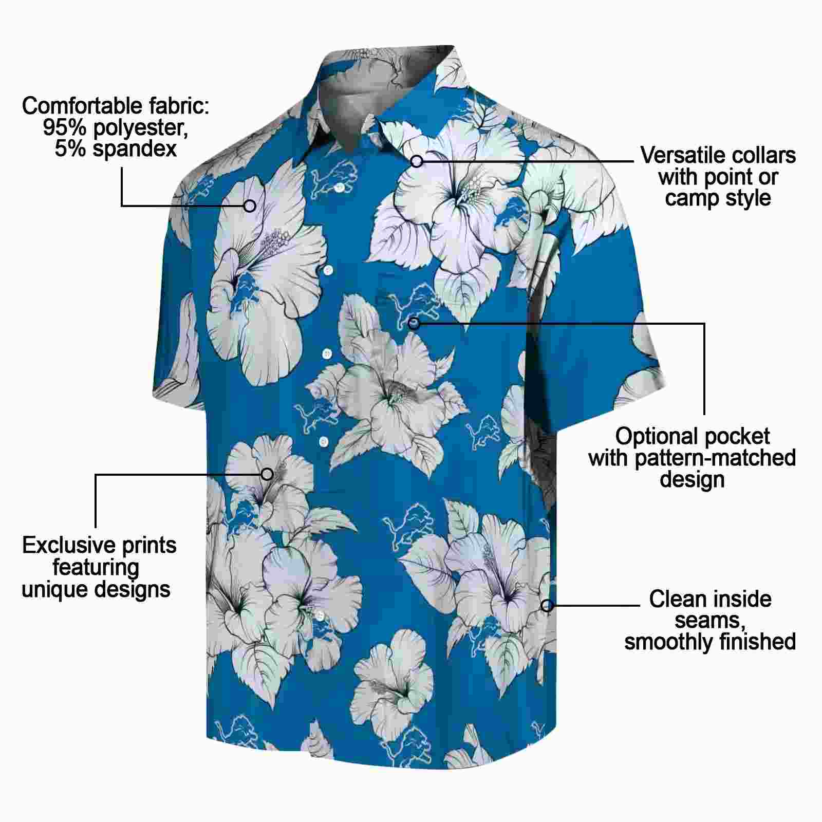 detroit lions hibiscus blooms blue white hawaiian shirt new arrival