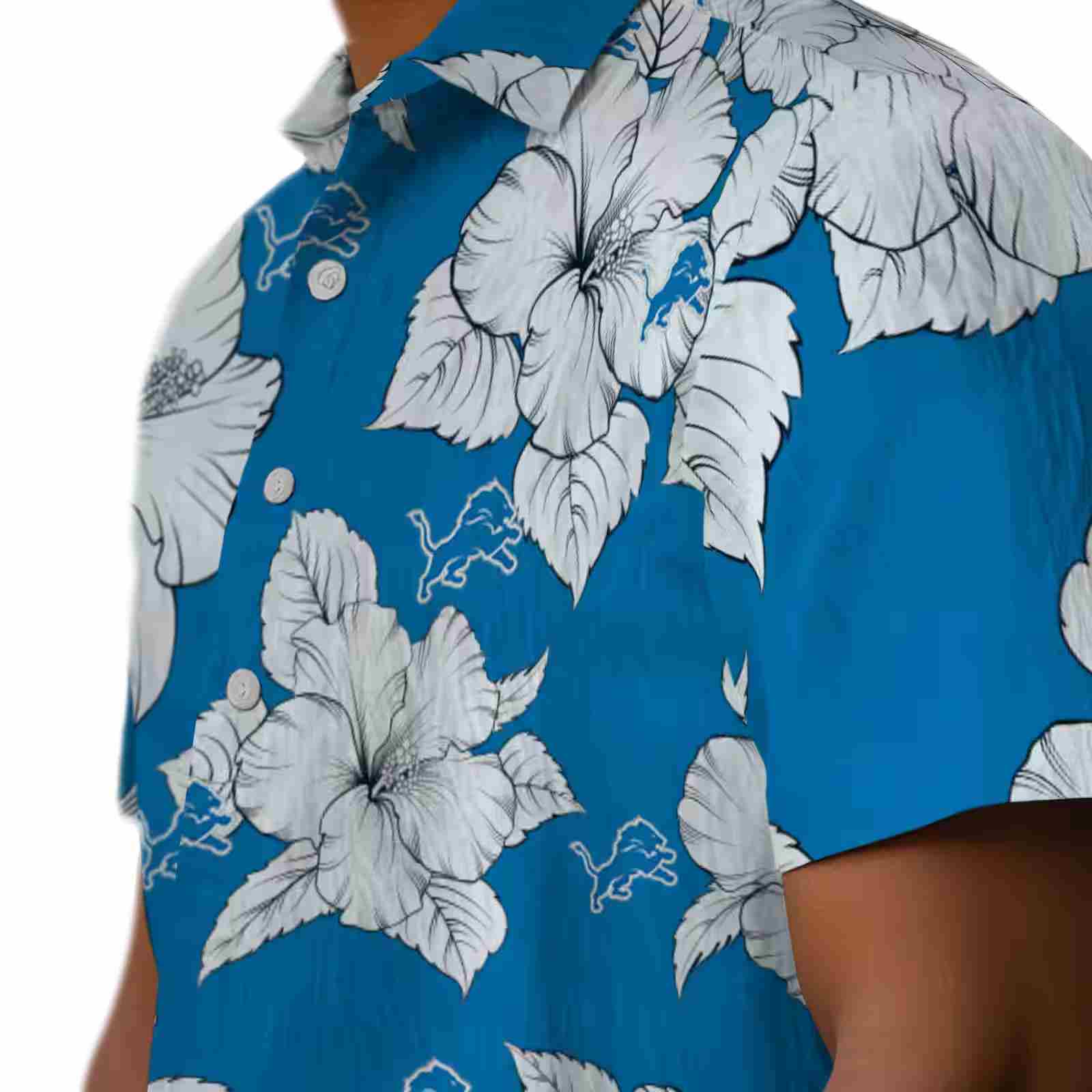 detroit lions hibiscus blooms blue white hawaiian shirt trendy