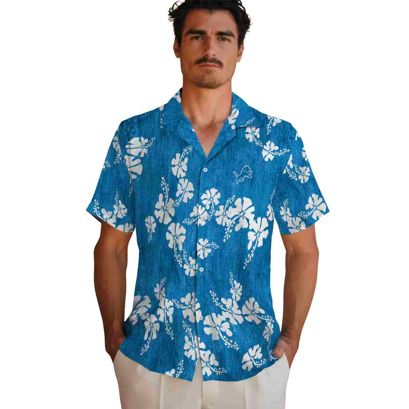 detroit lions hibiscus clusters blue hawaiian shirt fashion forward