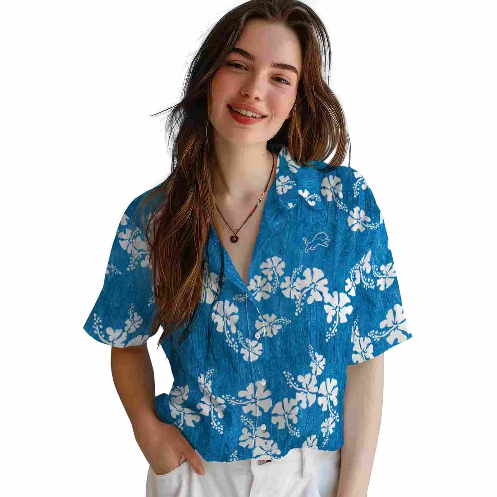 detroit lions hibiscus clusters blue hawaiian shirt latest model