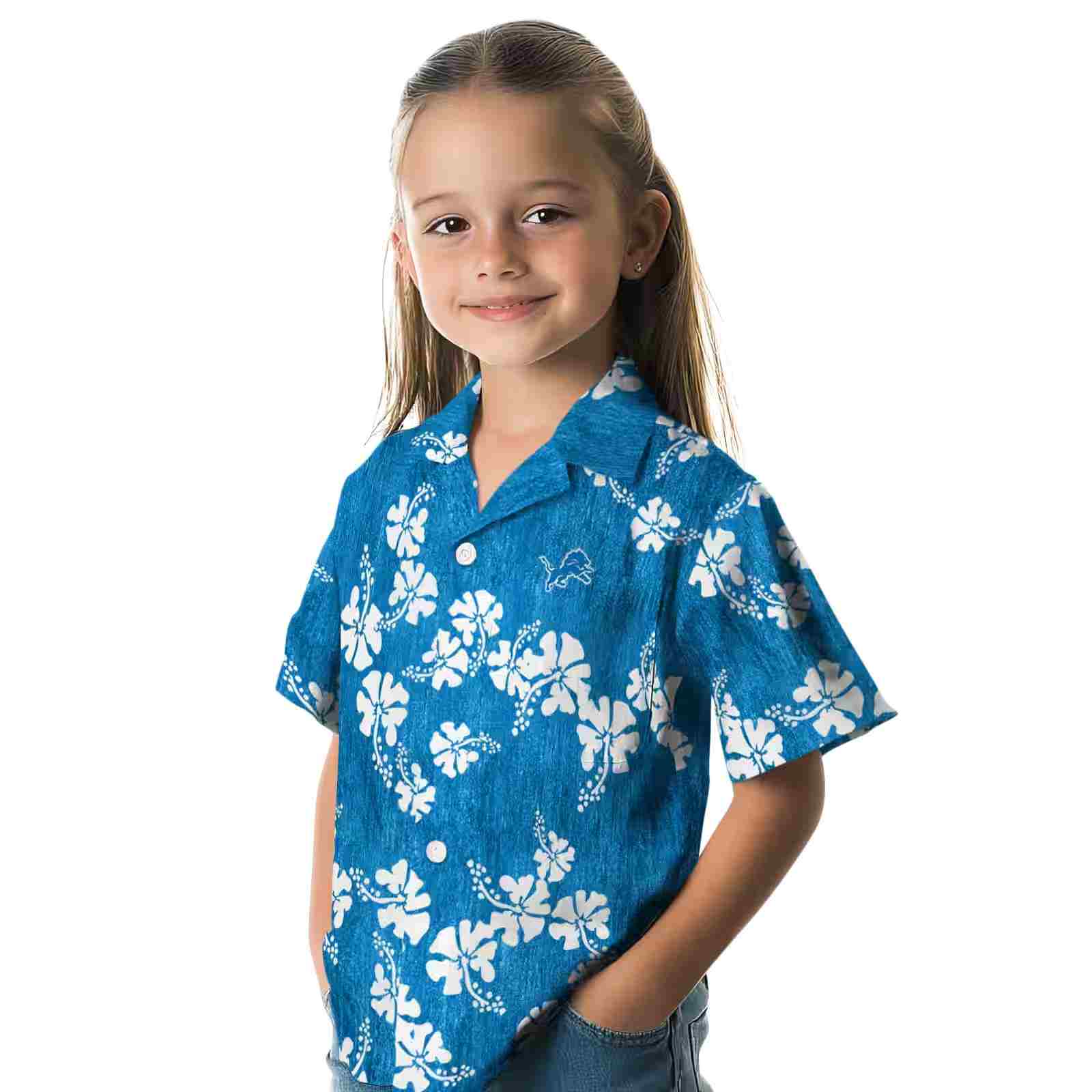 detroit lions hibiscus clusters blue hawaiian shirt premium grade