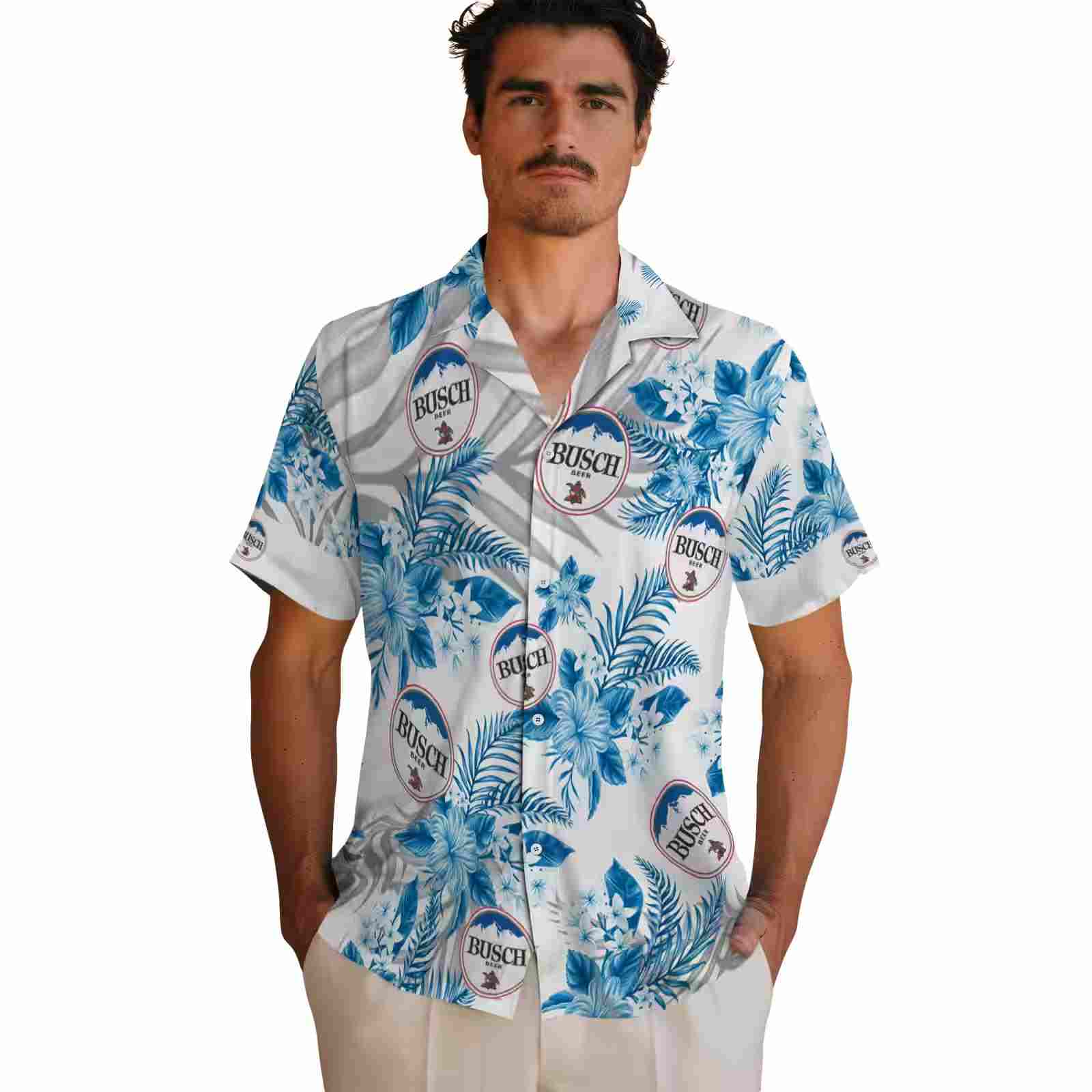 detroit lions hibiscus palm leaves blue white hawaiian shirt fashion forward