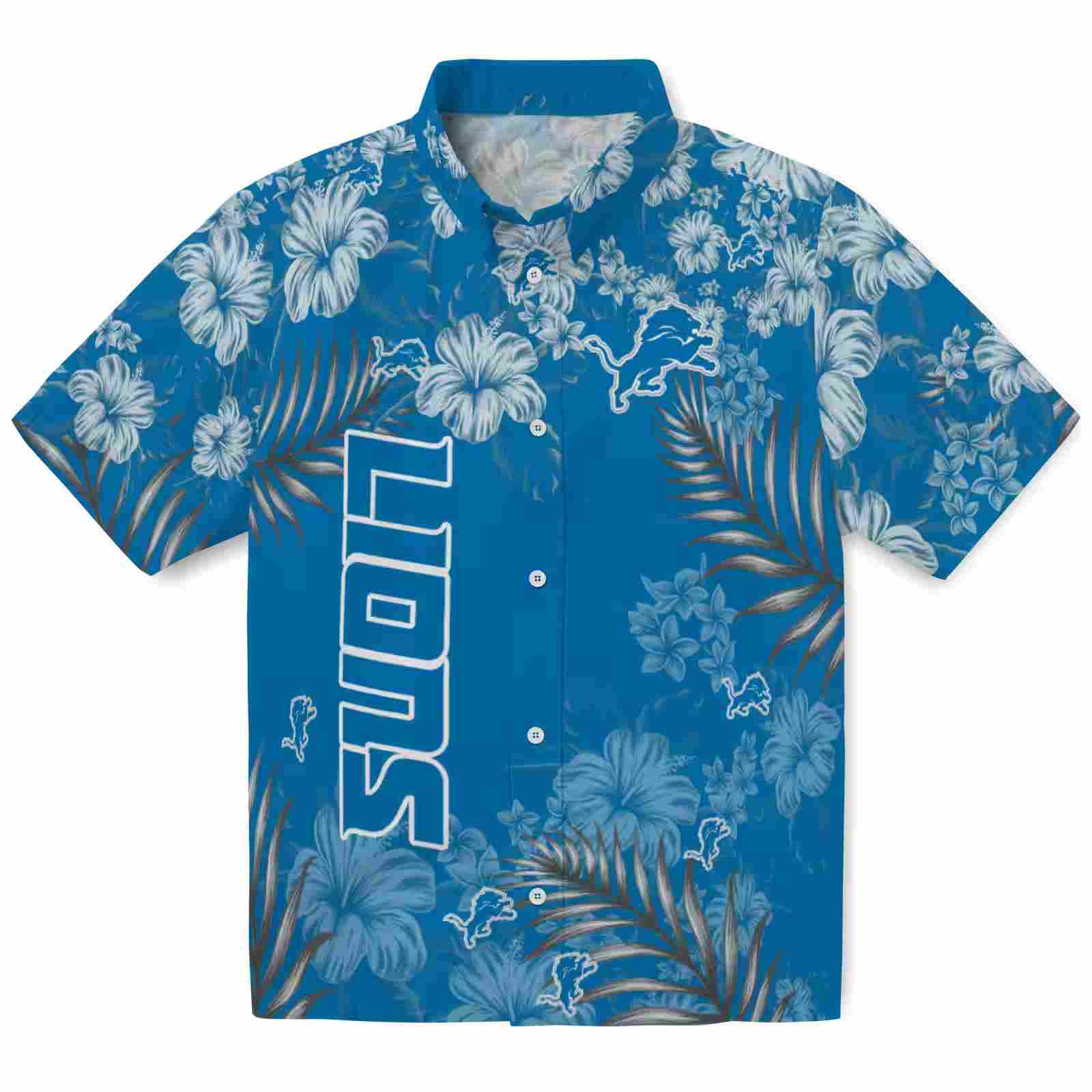 detroit lions hibiscus print blue hawaiian shirt best selling