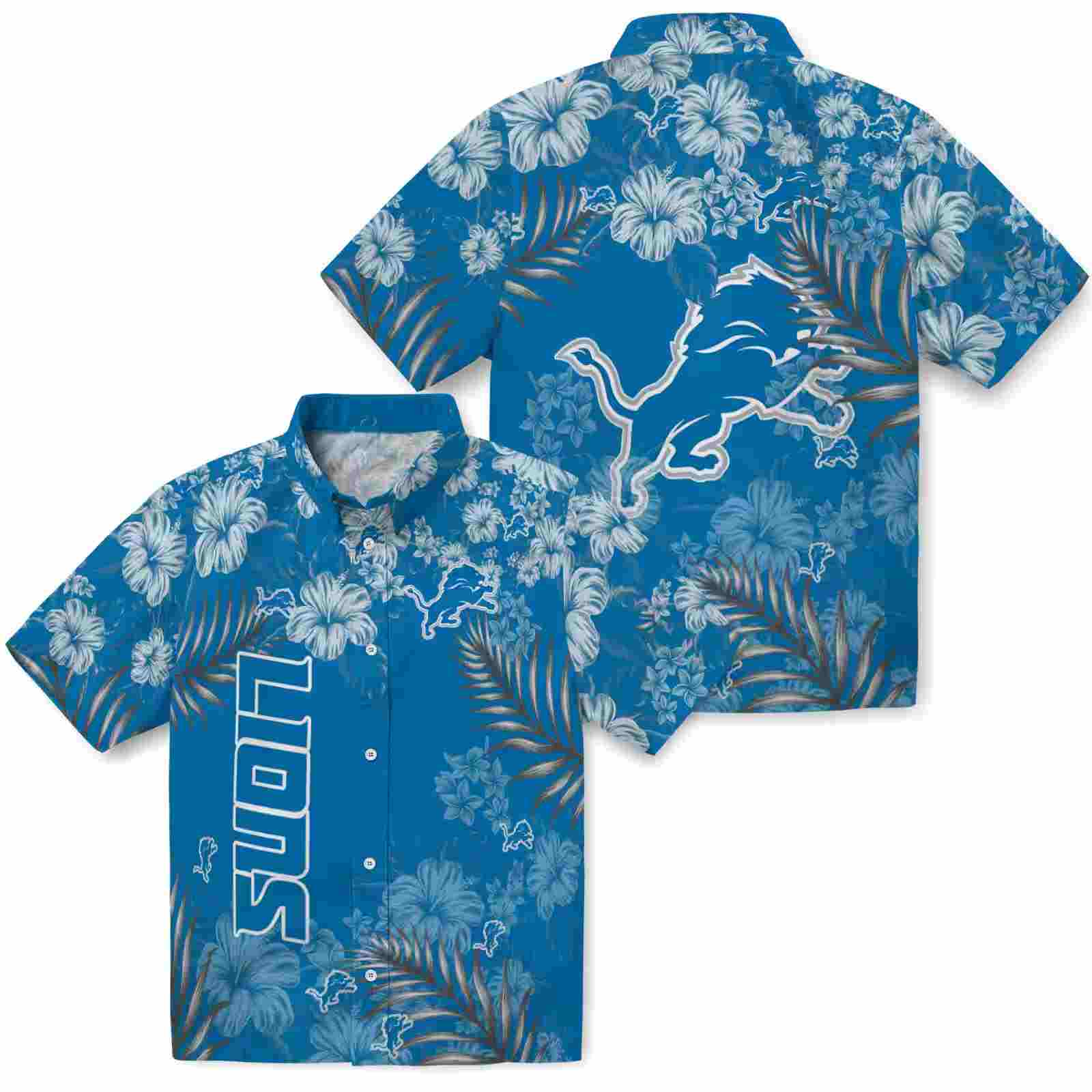 detroit lions hibiscus print blue hawaiian shirt high quality