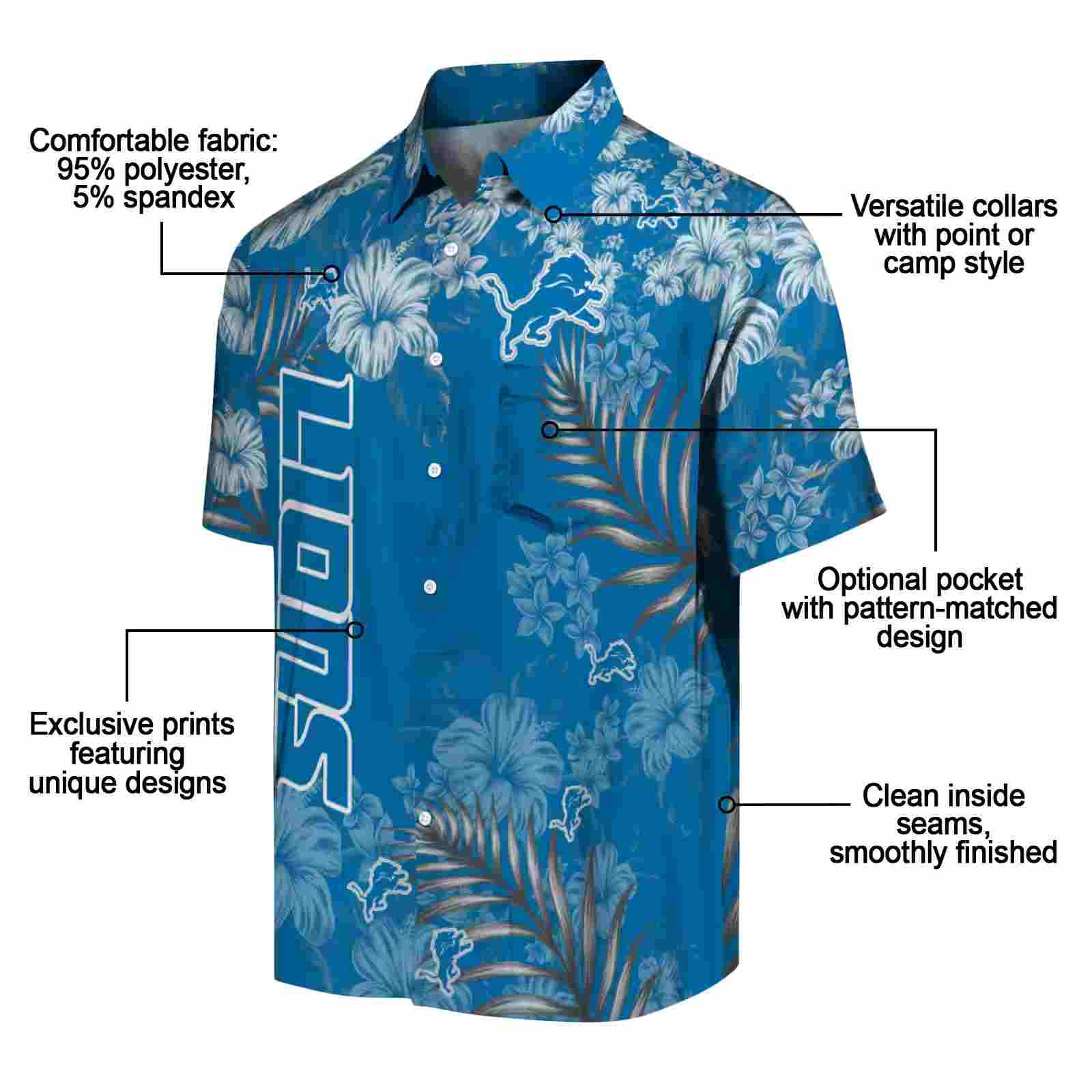 detroit lions hibiscus print blue hawaiian shirt new arrival