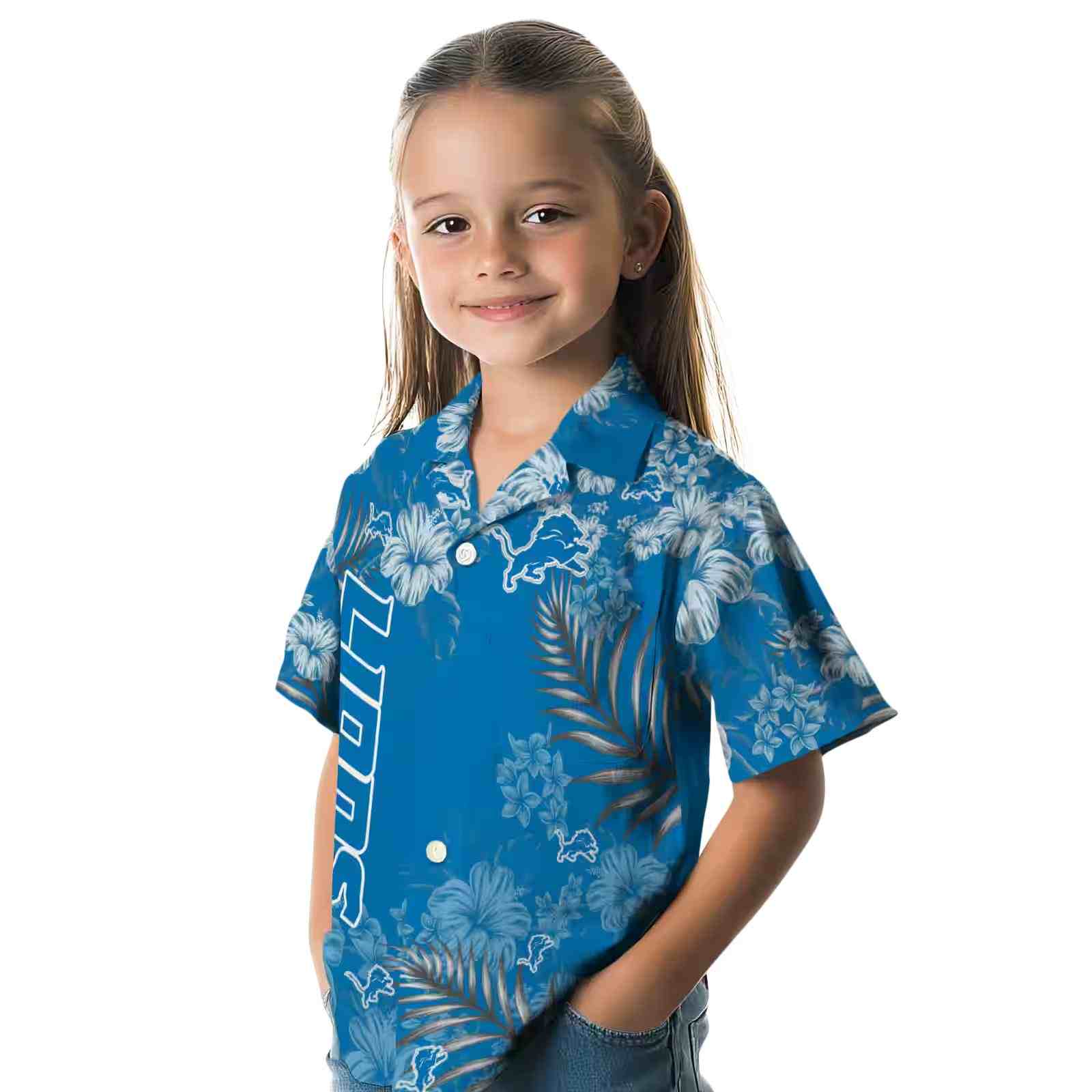 detroit lions hibiscus print blue hawaiian shirt premium grade