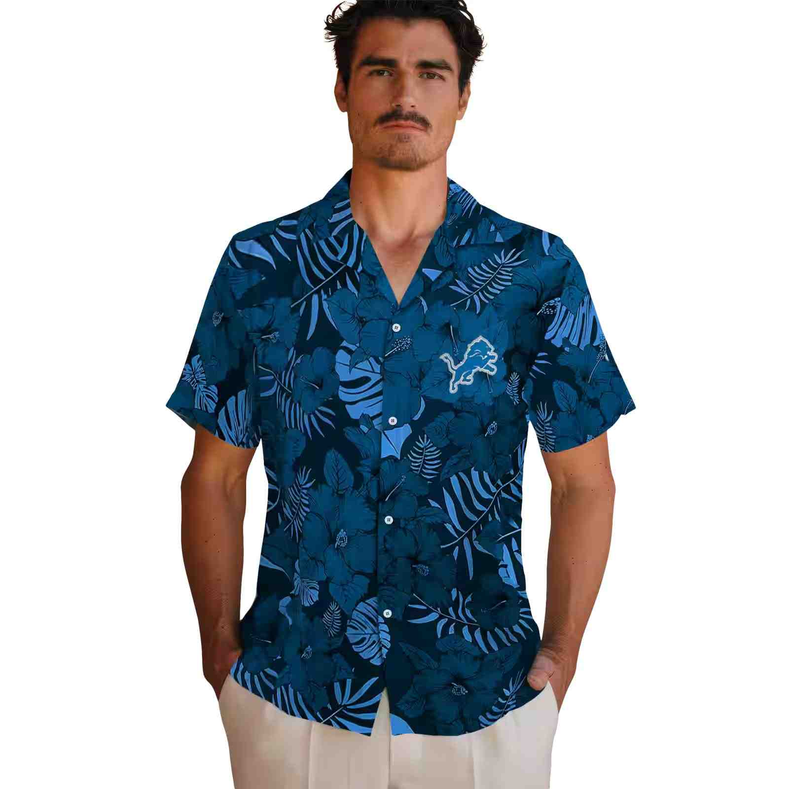 detroit lions jungle vibes blue hawaiian shirt fashion forward