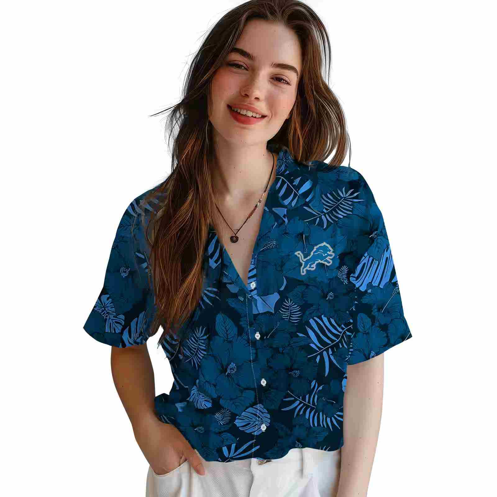 detroit lions jungle vibes blue hawaiian shirt latest model