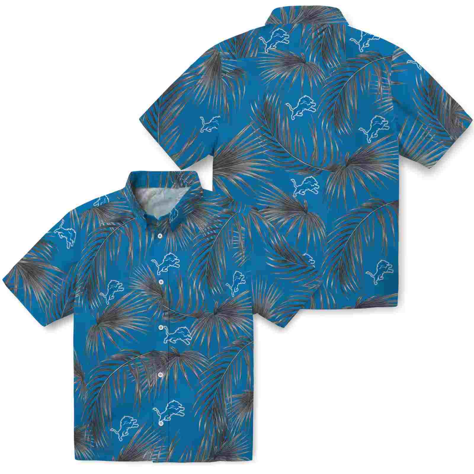 detroit lions leafy palms blue hawaiian shirt high quality