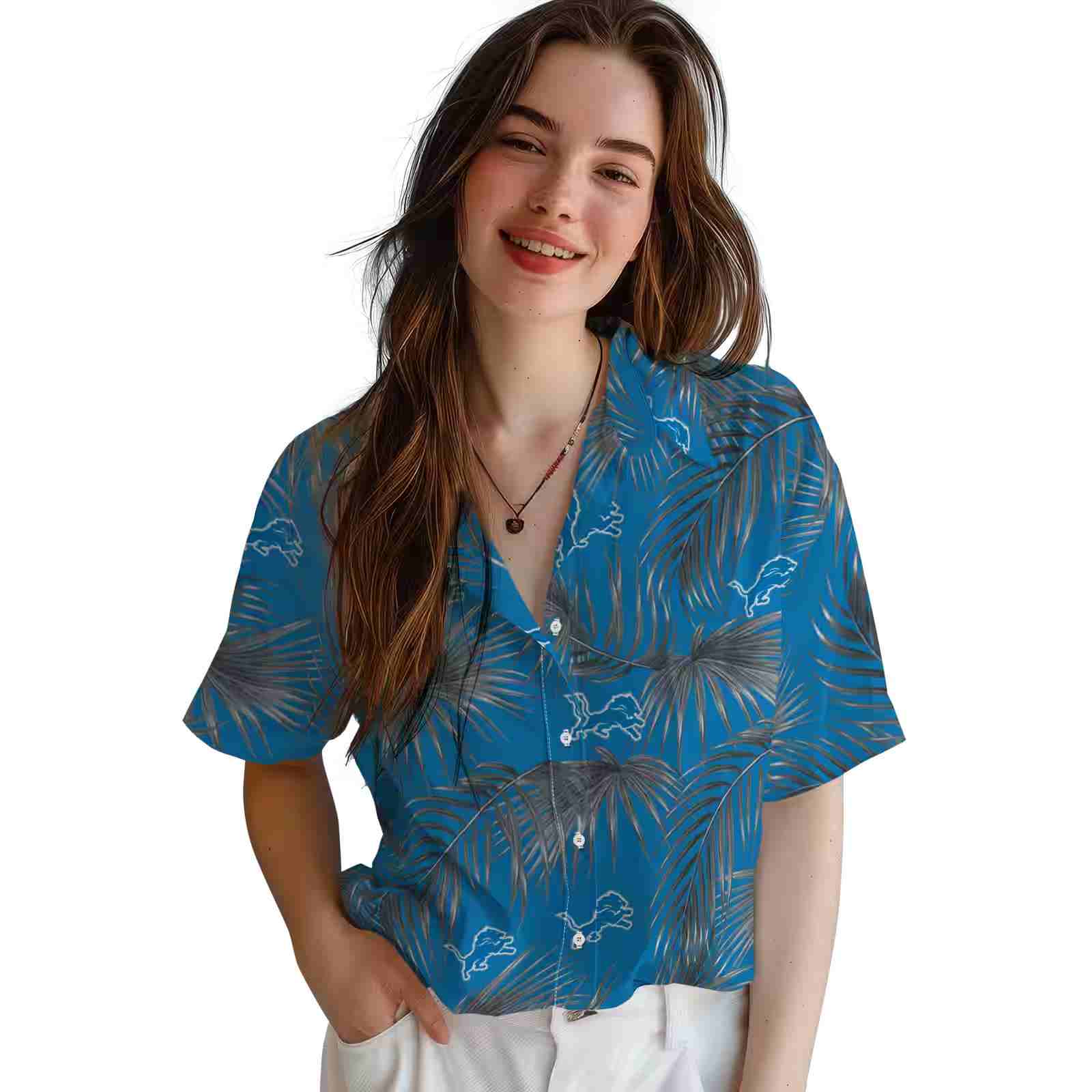 detroit lions leafy palms blue hawaiian shirt latest model