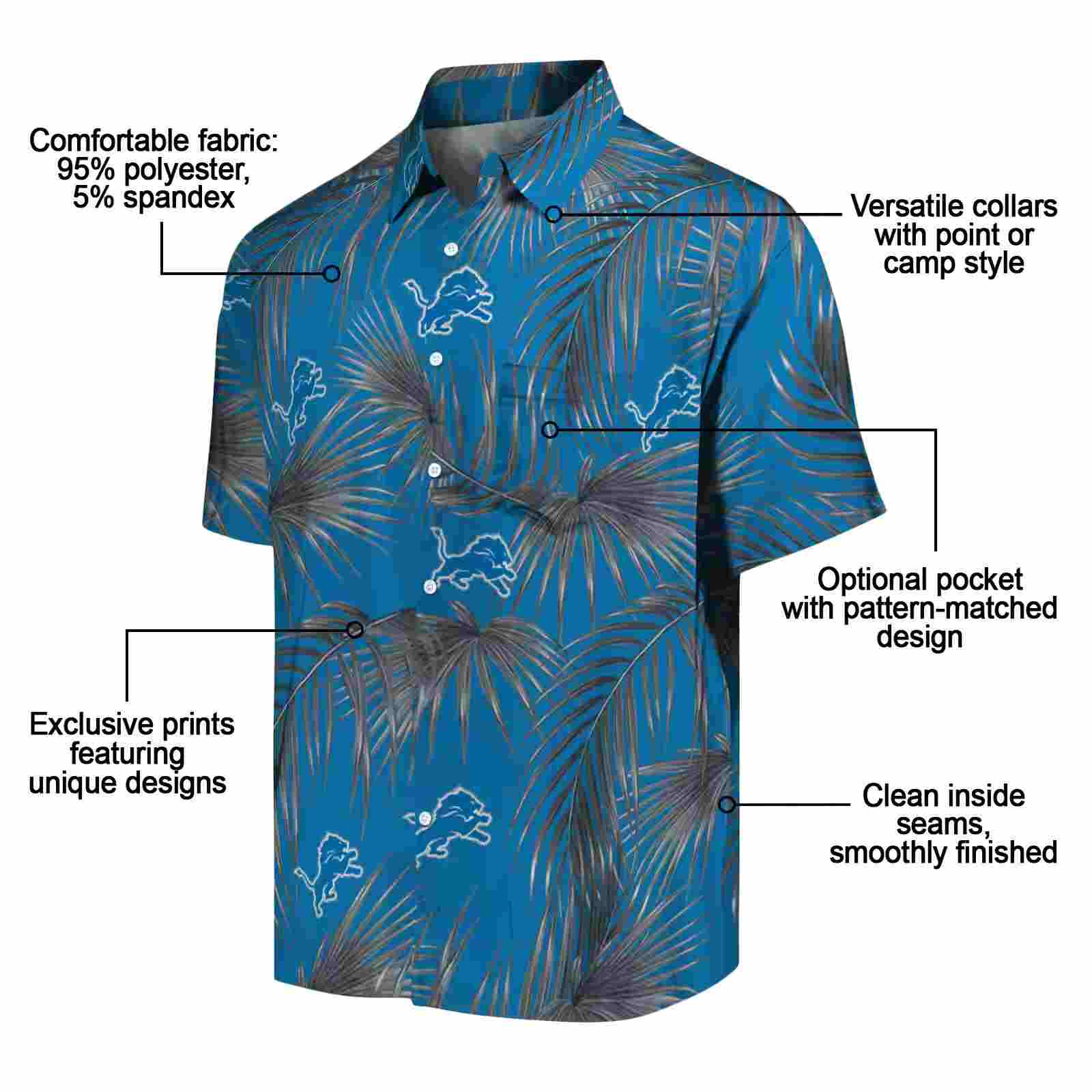 detroit lions leafy palms blue hawaiian shirt new arrival