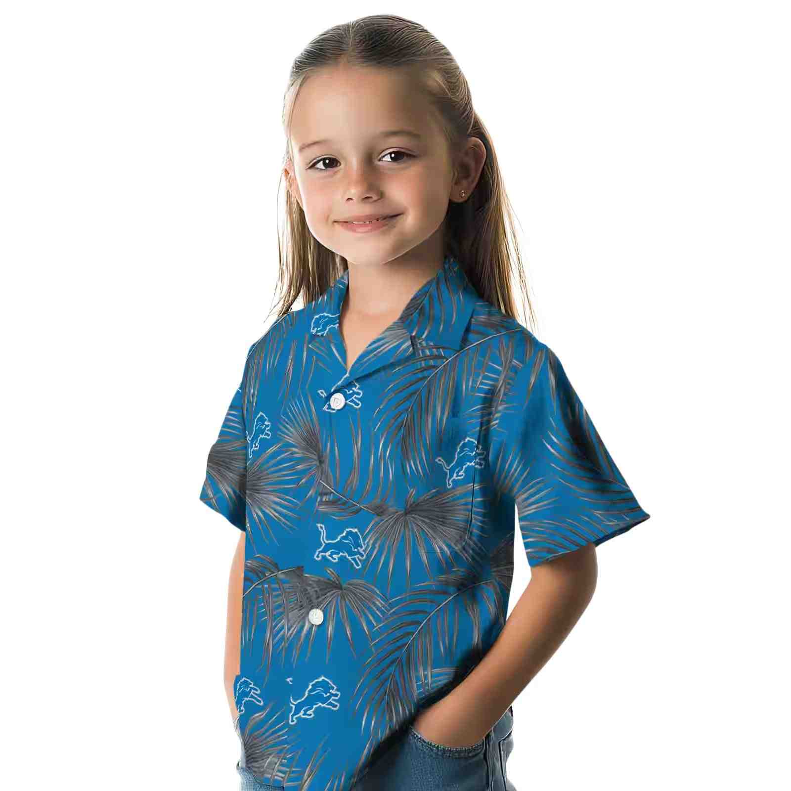 detroit lions leafy palms blue hawaiian shirt premium grade