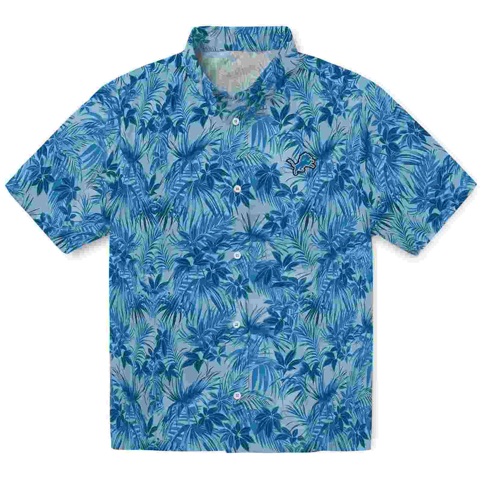 Detroit Lions Leafy Pattern Blue Hawaiian Shirt