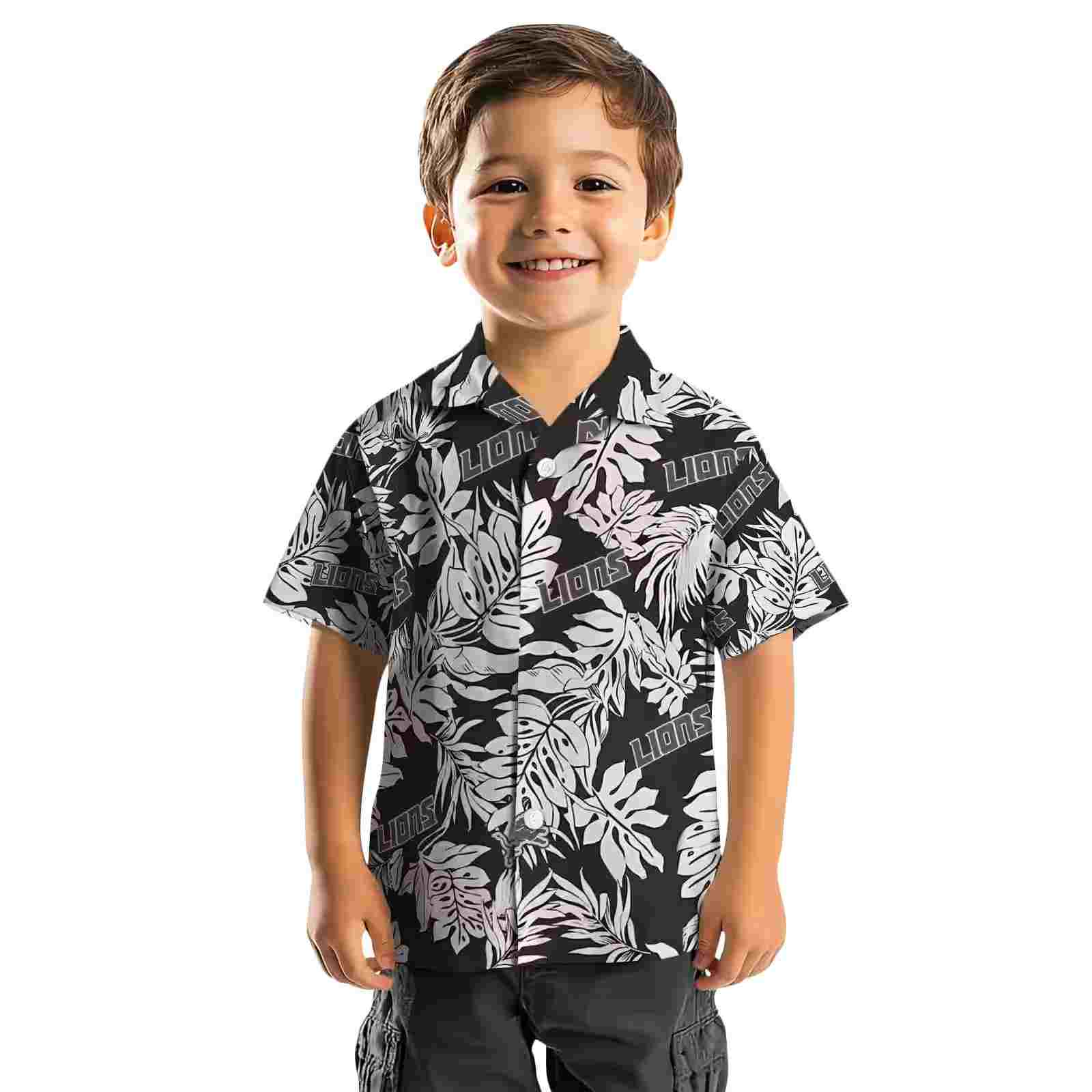 detroit lions monstera leaf pattern black hawaiian shirt top rated