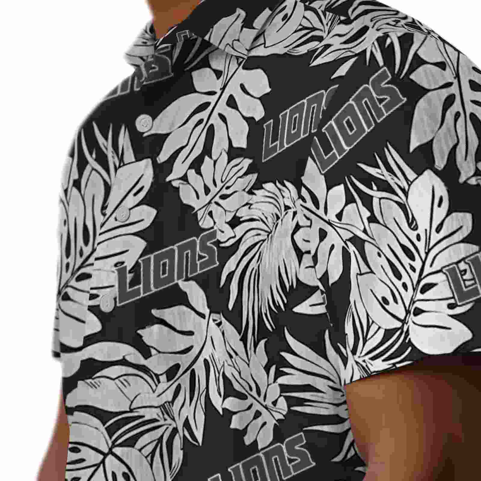 detroit lions monstera leaf pattern black hawaiian shirt trendy