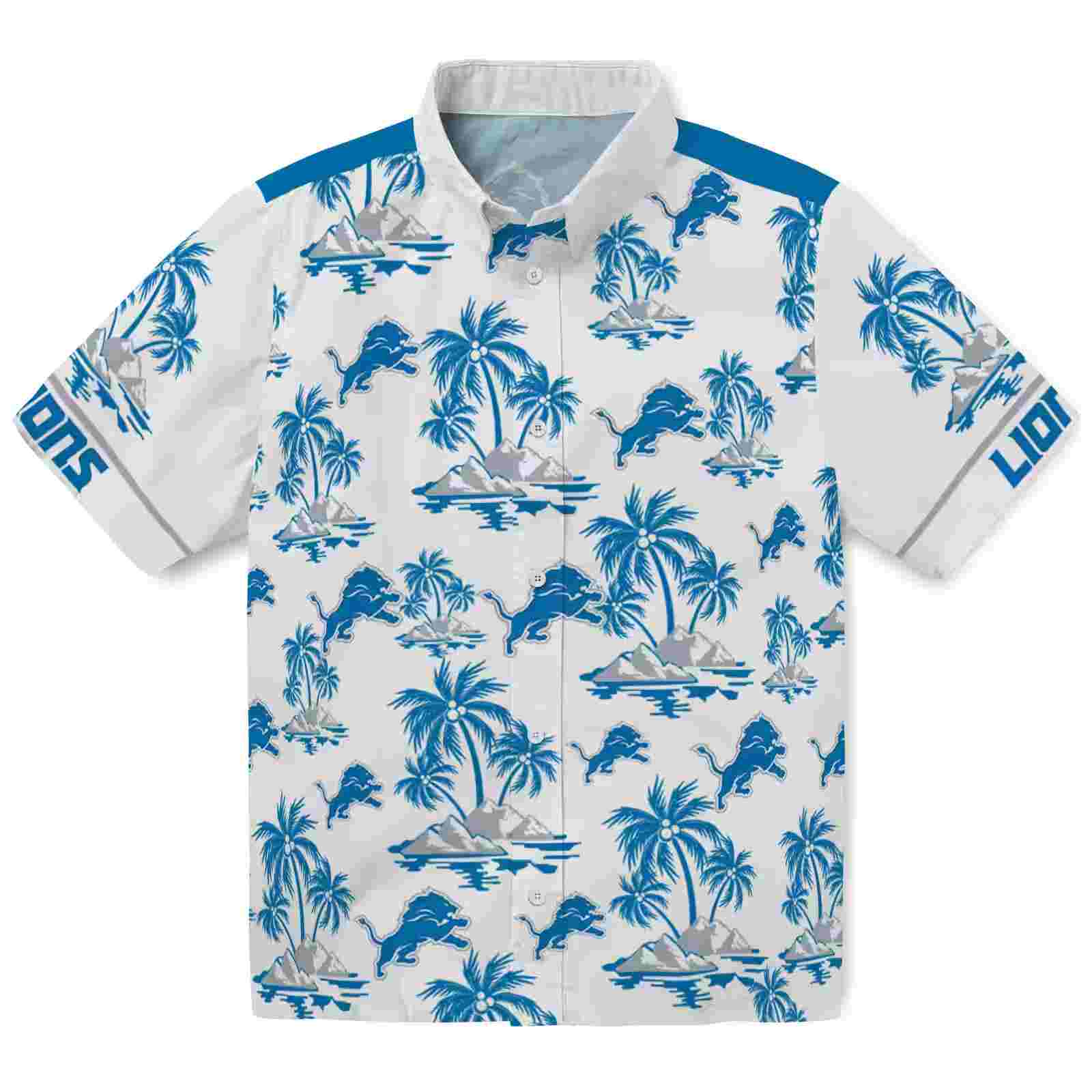 Detroit Lions Palm Island Print Blue White Hawaiian Shirt