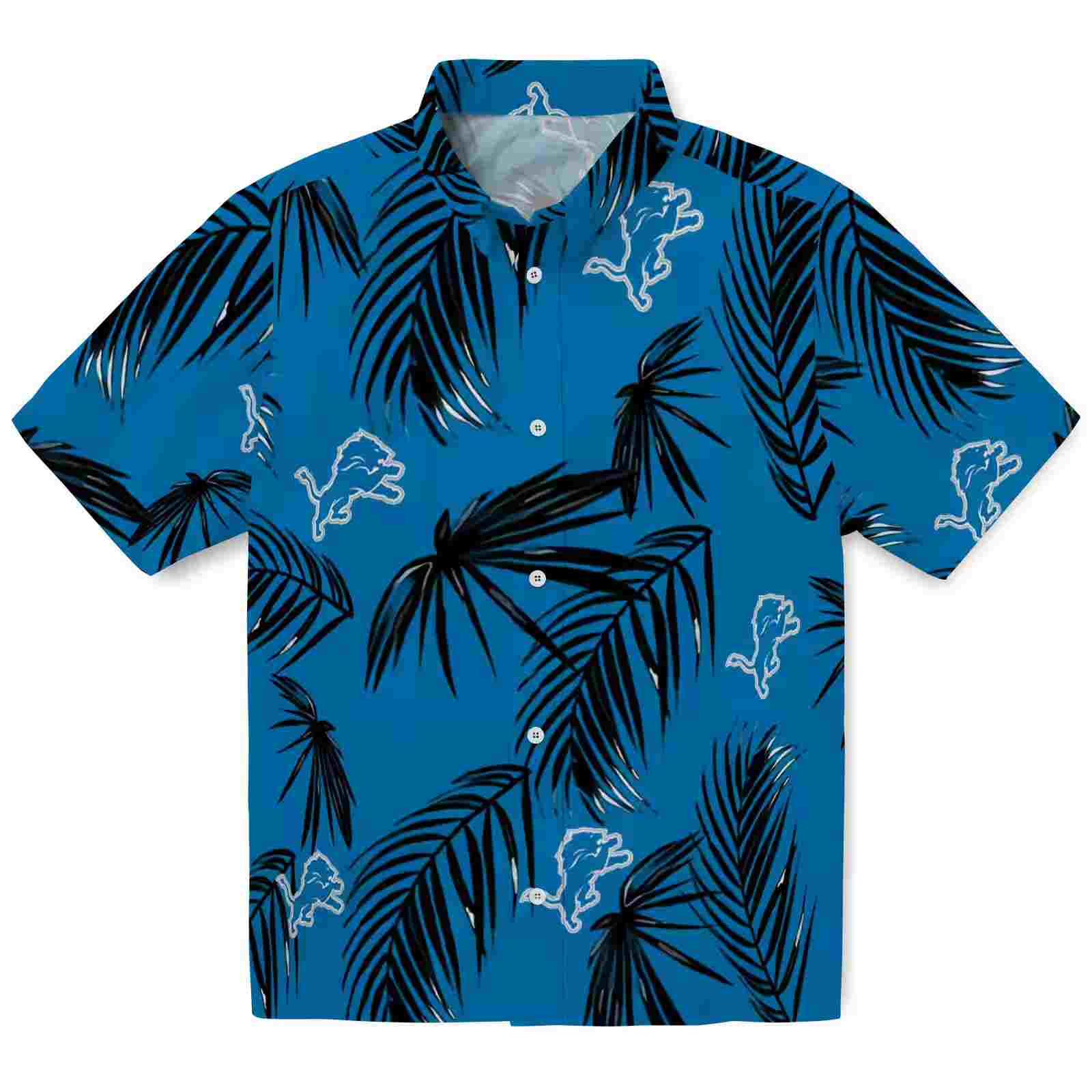 Detroit Lions Palm Leaf Blue Hawaiian Shirt