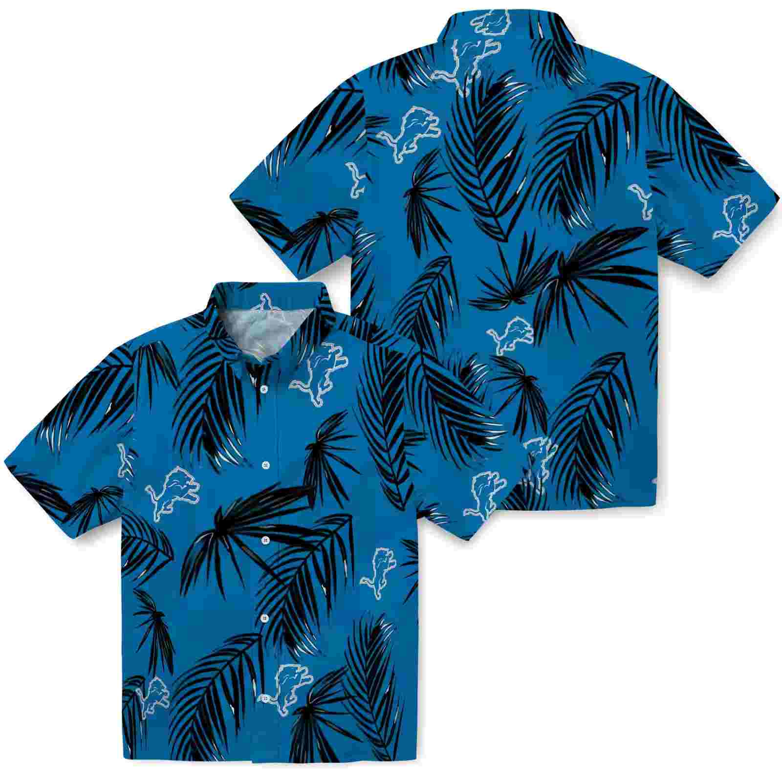 detroit lions palm leaf blue hawaiian shirt high quality