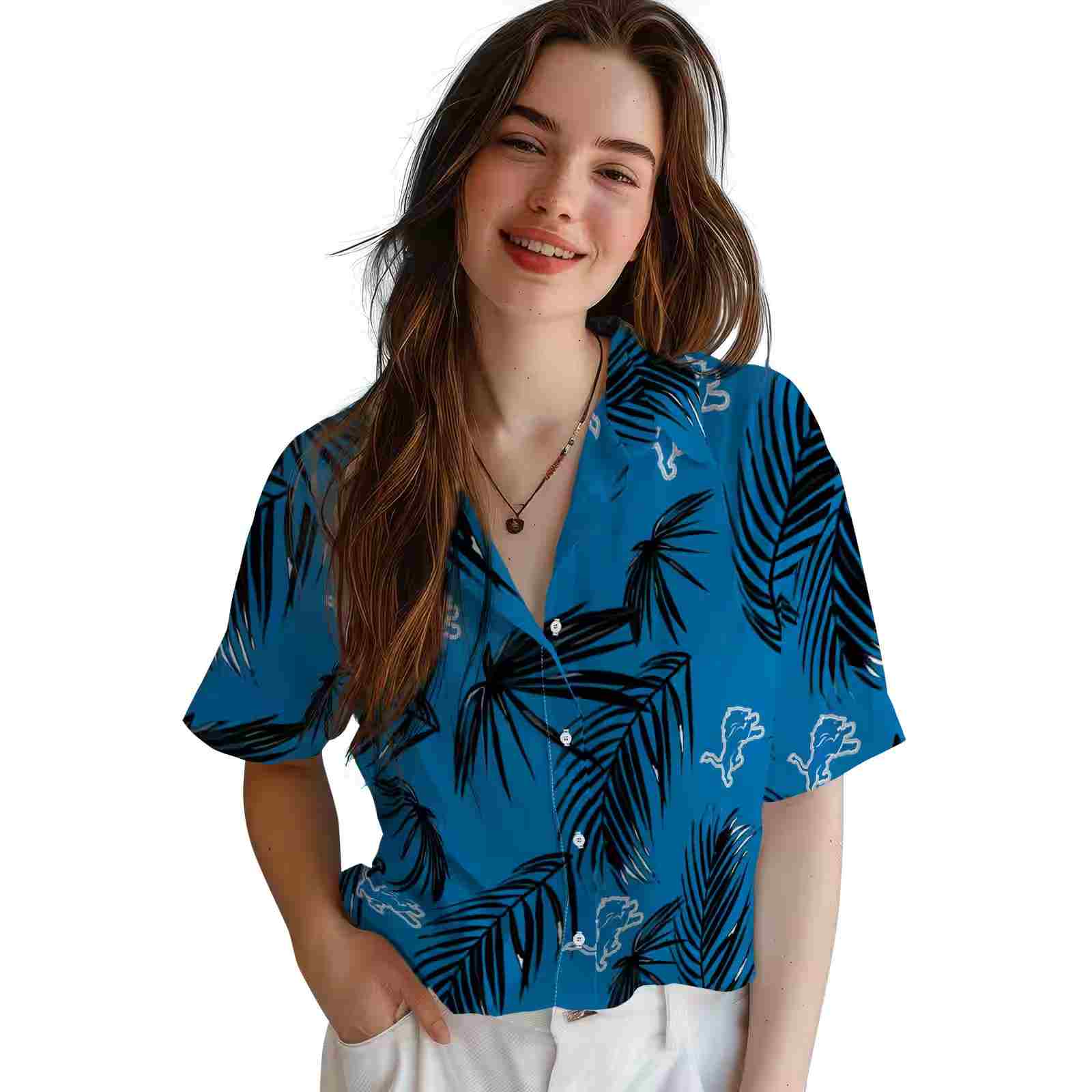 detroit lions palm leaf blue hawaiian shirt latest model