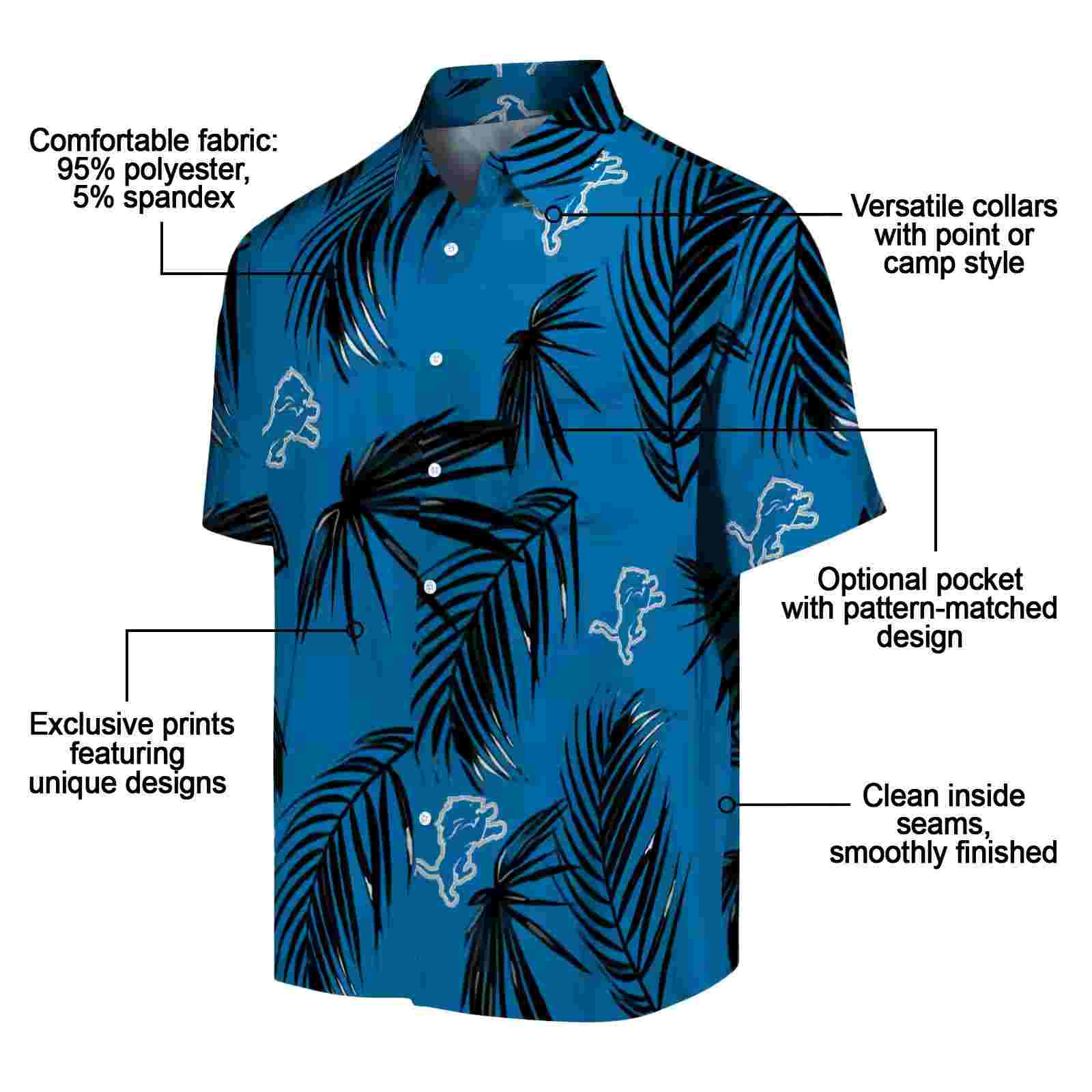 detroit lions palm leaf blue hawaiian shirt new arrival