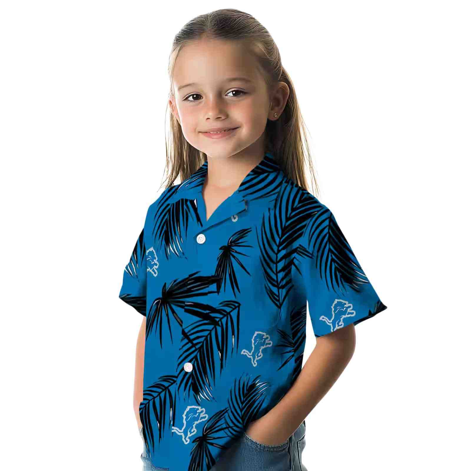 detroit lions palm leaf blue hawaiian shirt premium grade