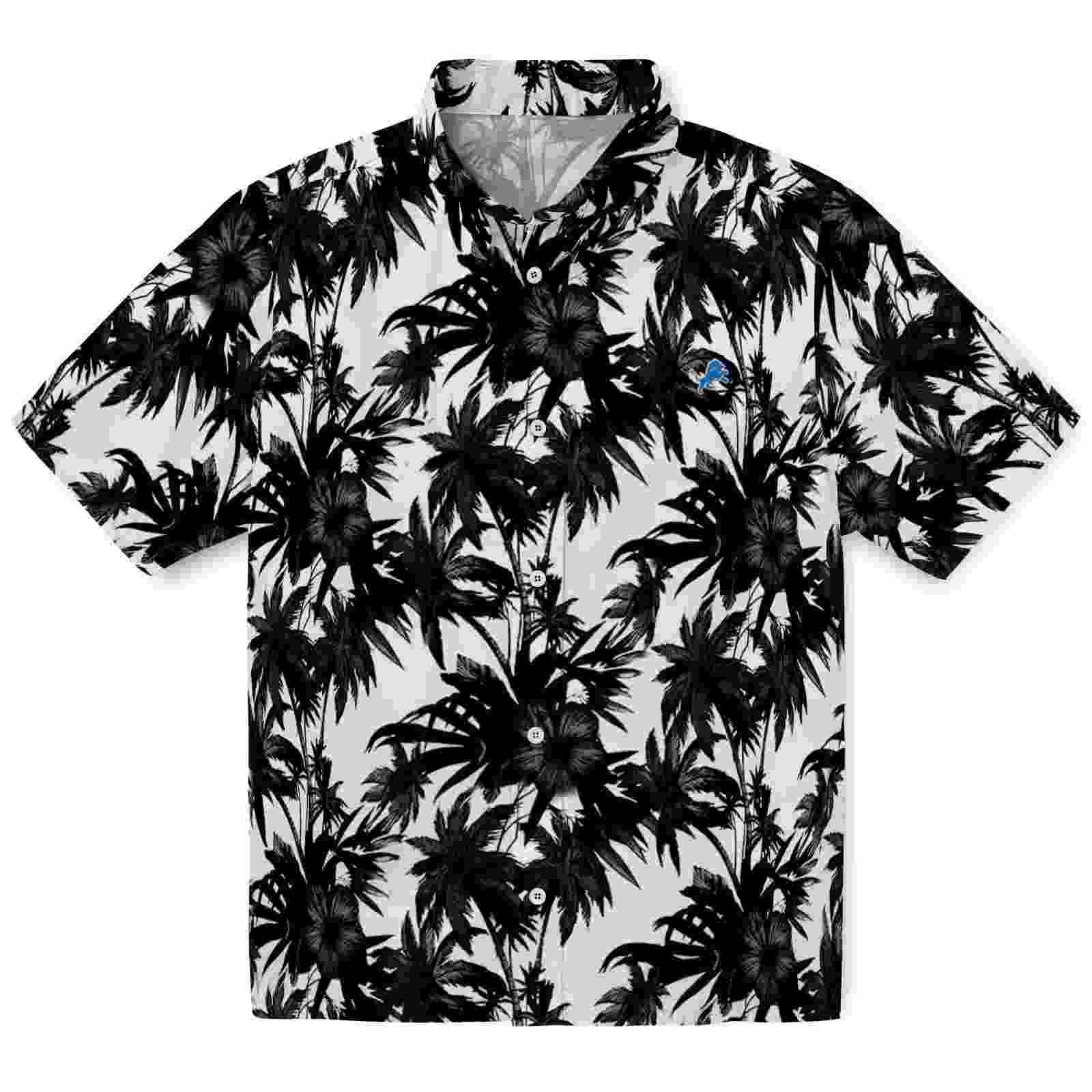 Detroit Lions Palm Motifs Black White Hawaiian Shirt