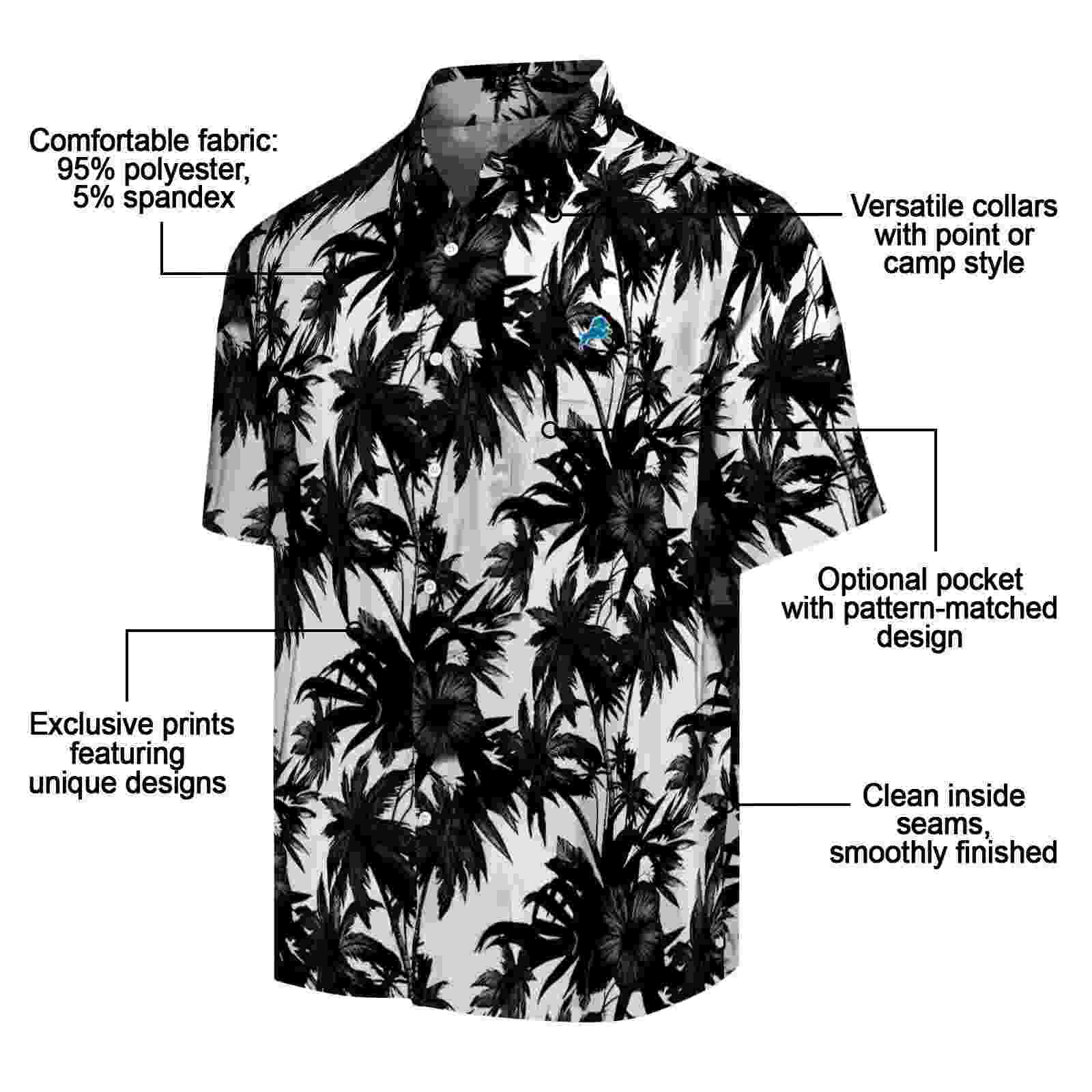 detroit lions palm motifs black white hawaiian shirt new arrival