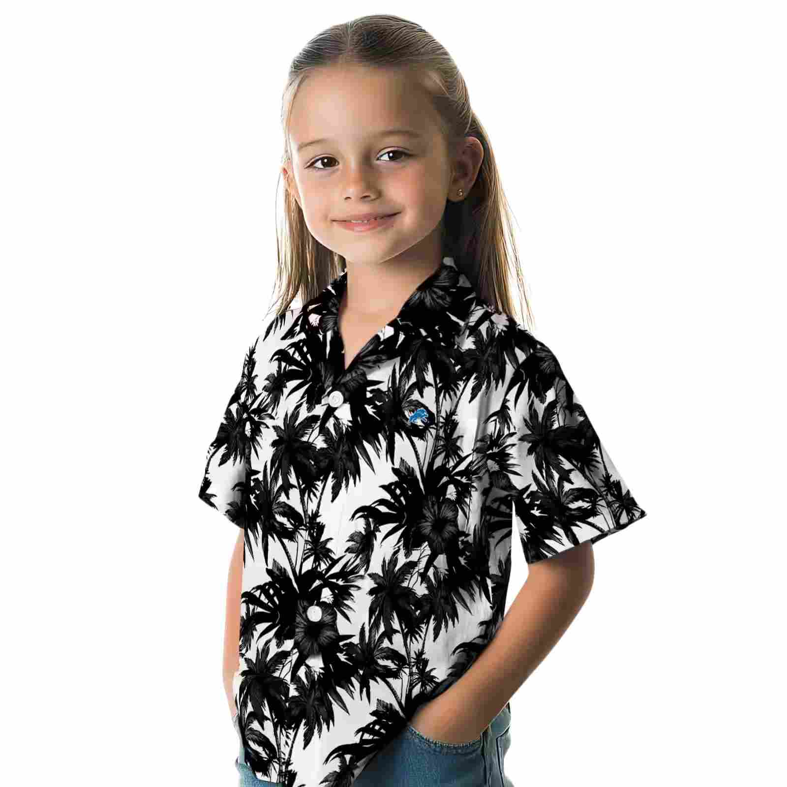 detroit lions palm motifs black white hawaiian shirt premium grade