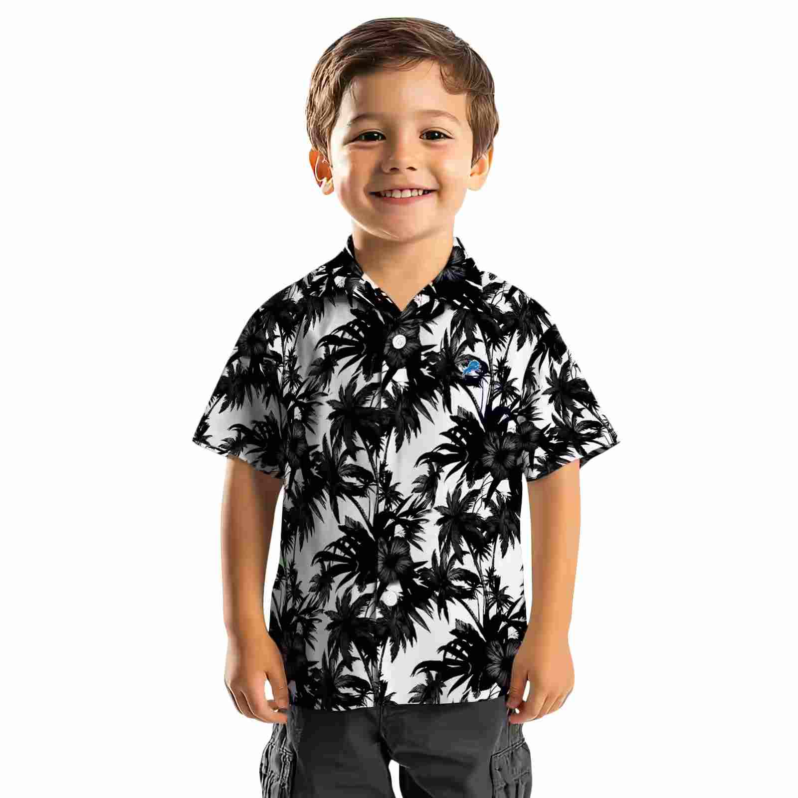 detroit lions palm motifs black white hawaiian shirt top rated