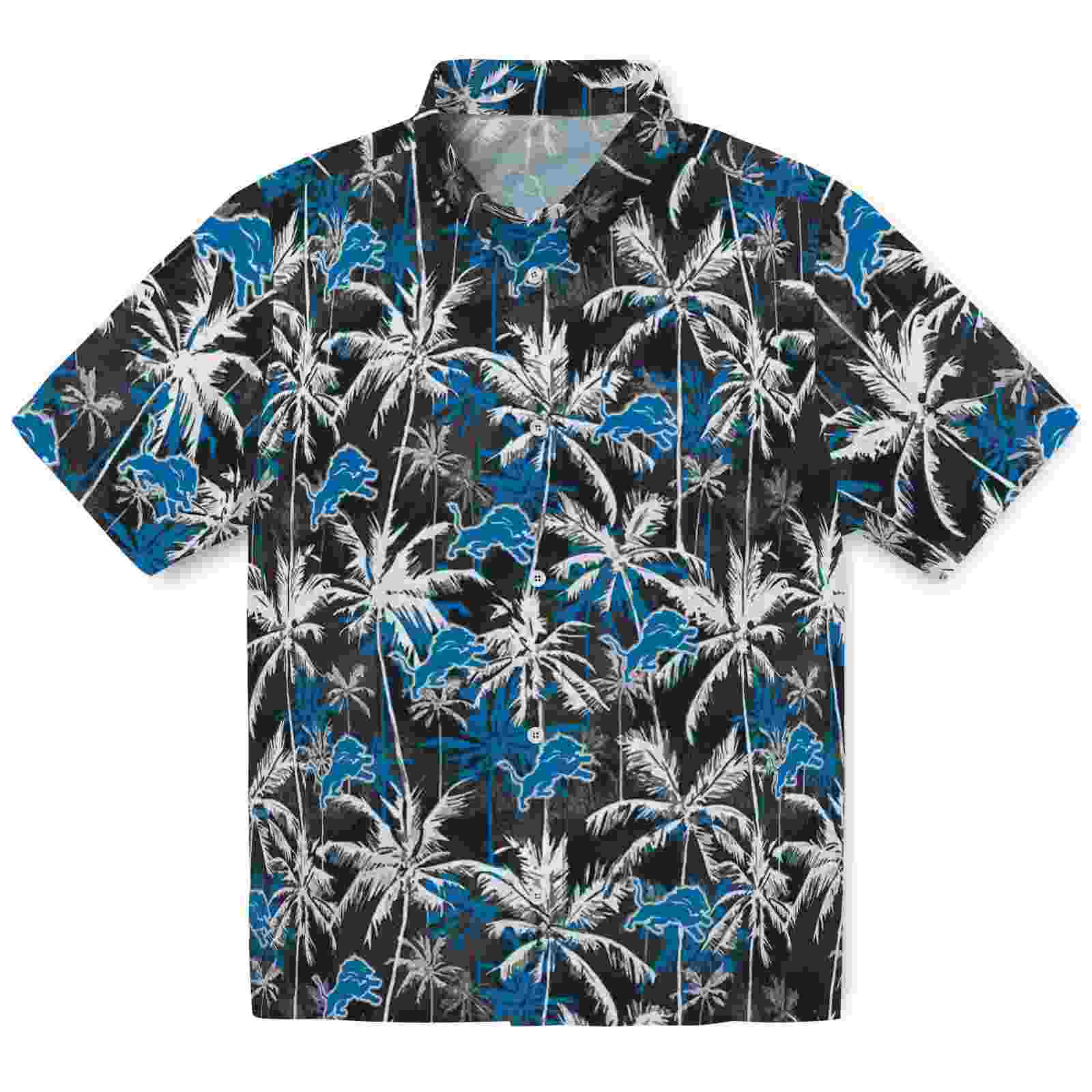 detroit lions palm pattern blue black hawaiian shirt best selling