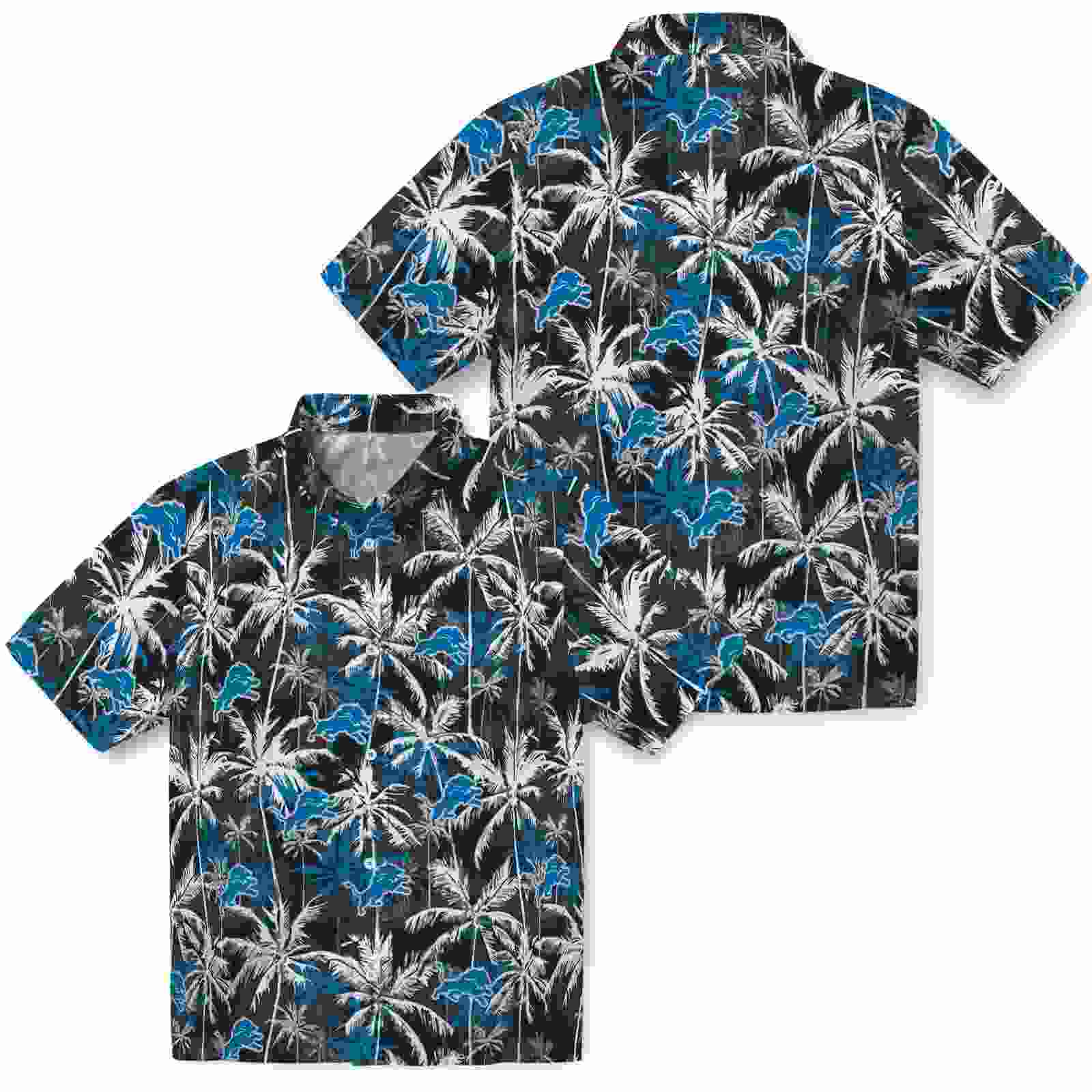 detroit lions palm pattern blue black hawaiian shirt high quality