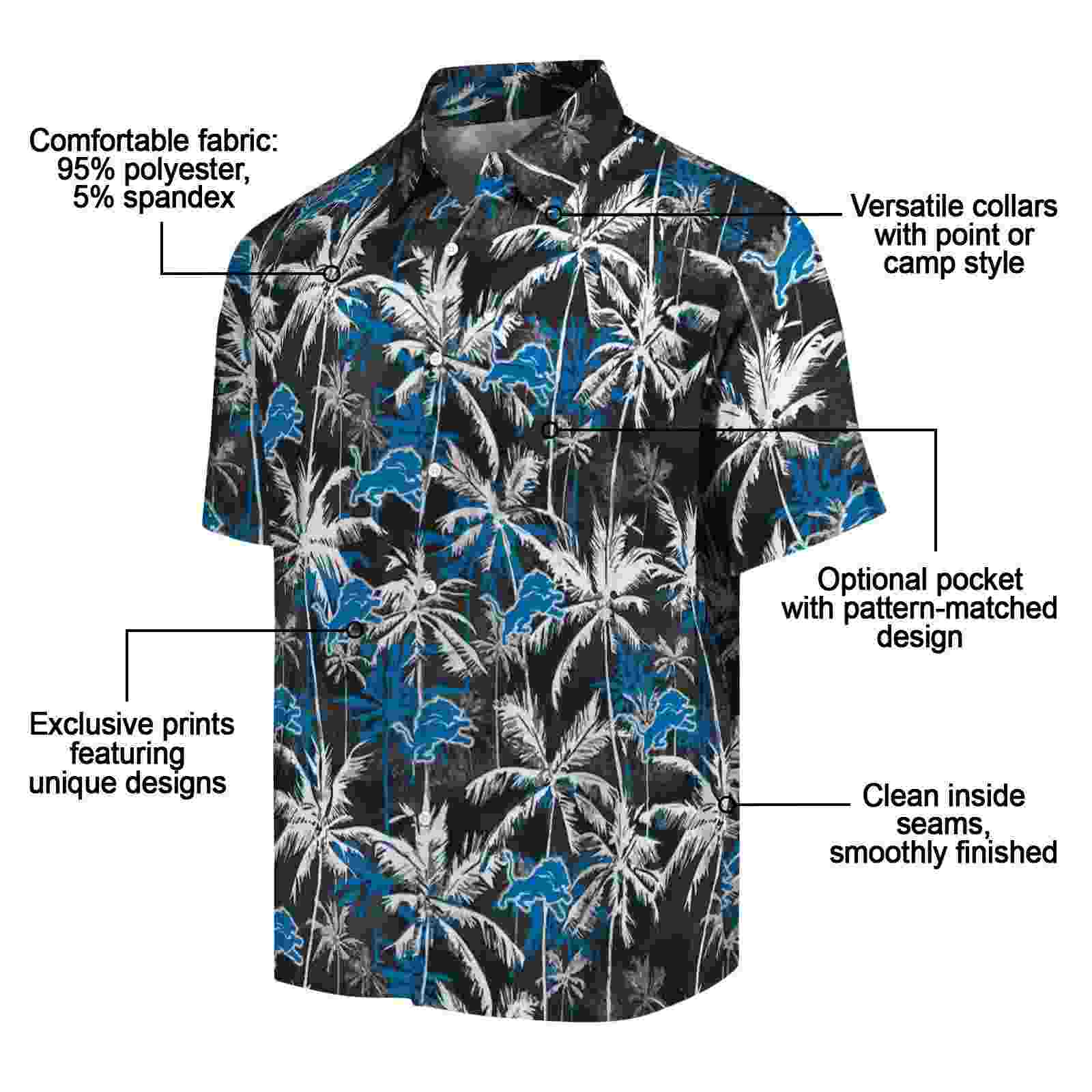 detroit lions palm pattern blue black hawaiian shirt new arrival