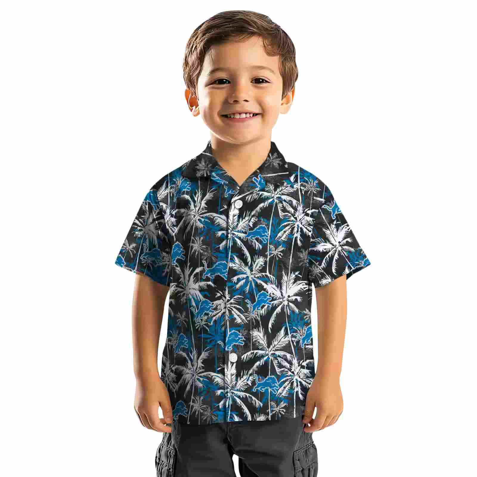 detroit lions palm pattern blue black hawaiian shirt top rated