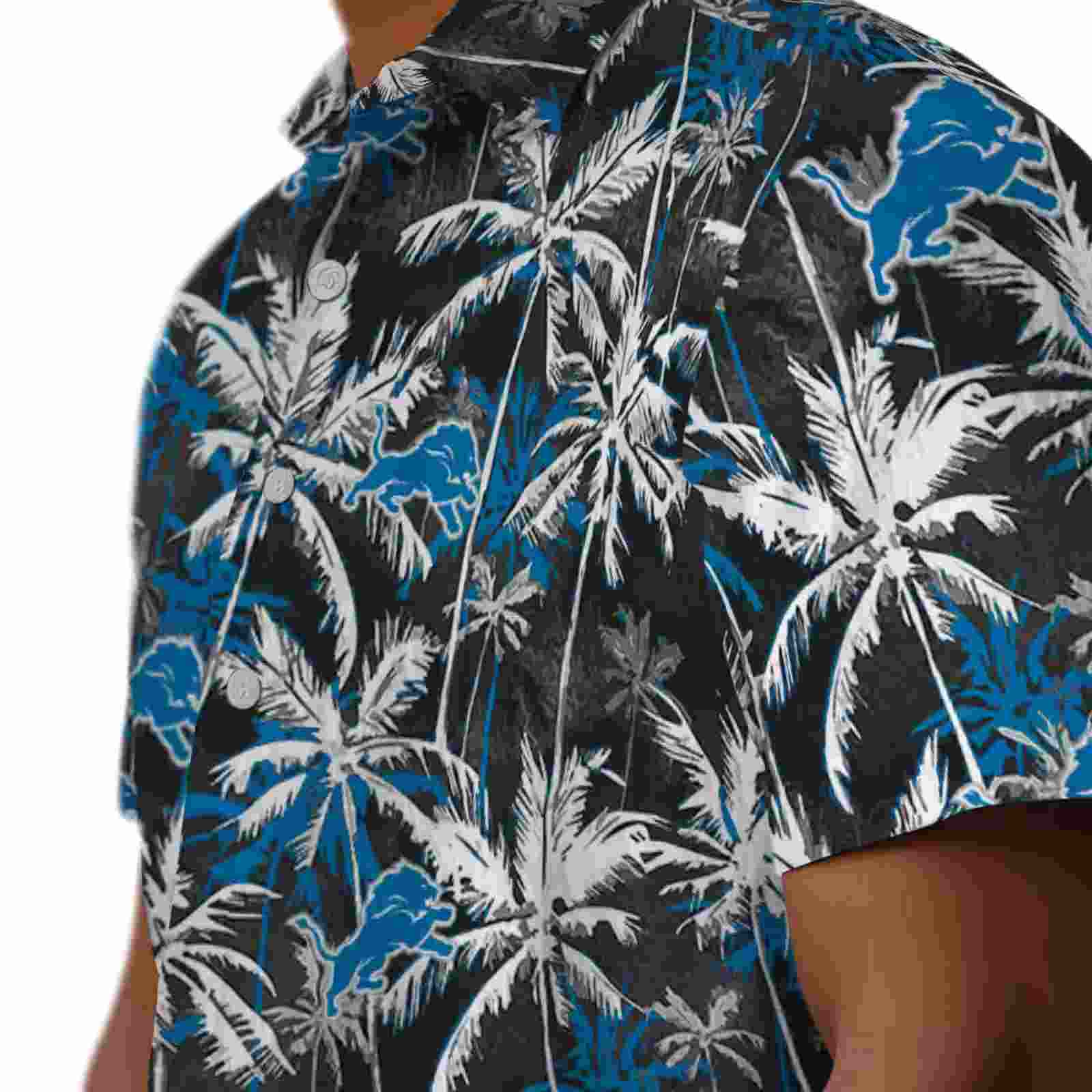 detroit lions palm pattern blue black hawaiian shirt trendy