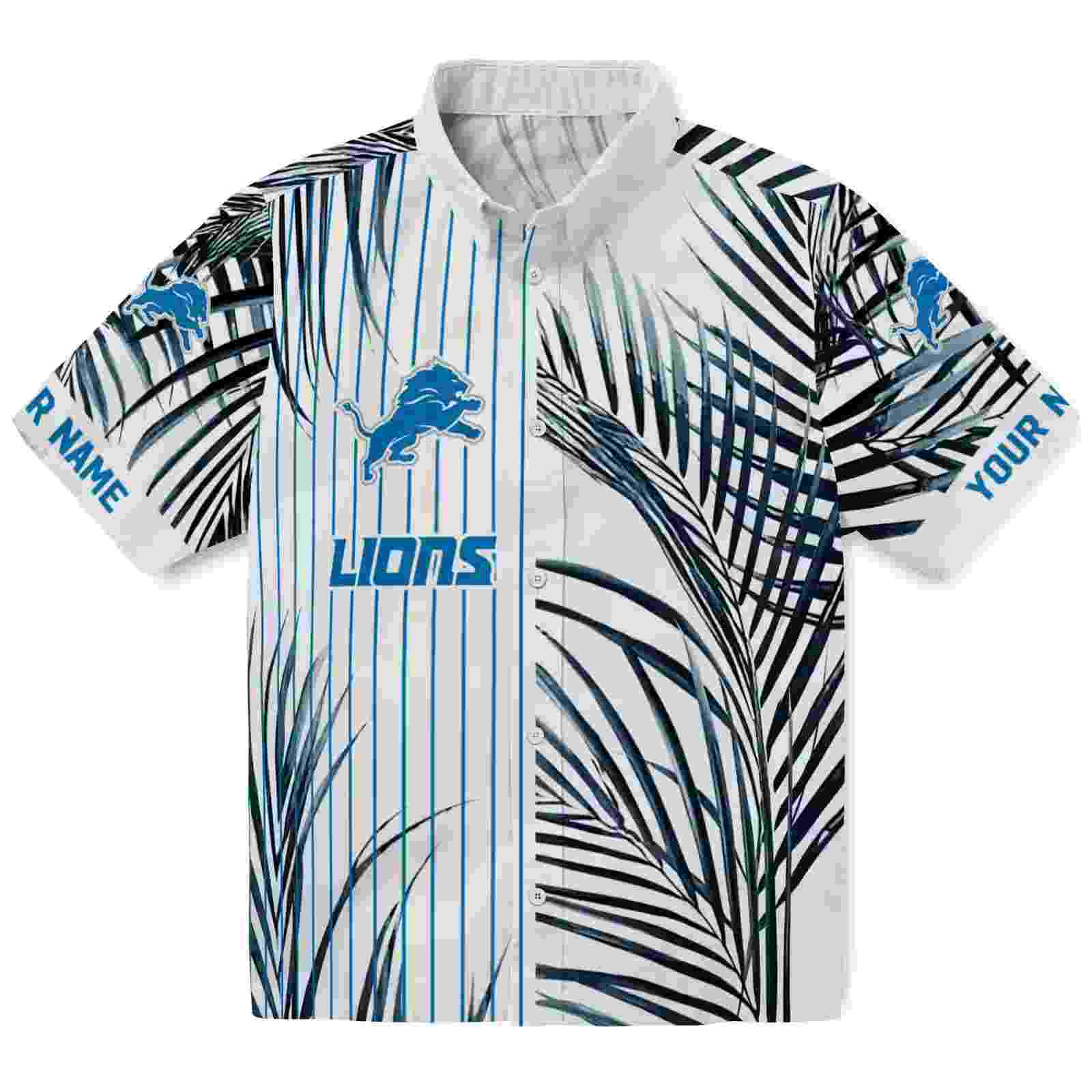 Detroit Lions Palm Stripes Blue Black White Hawaiian Shirt