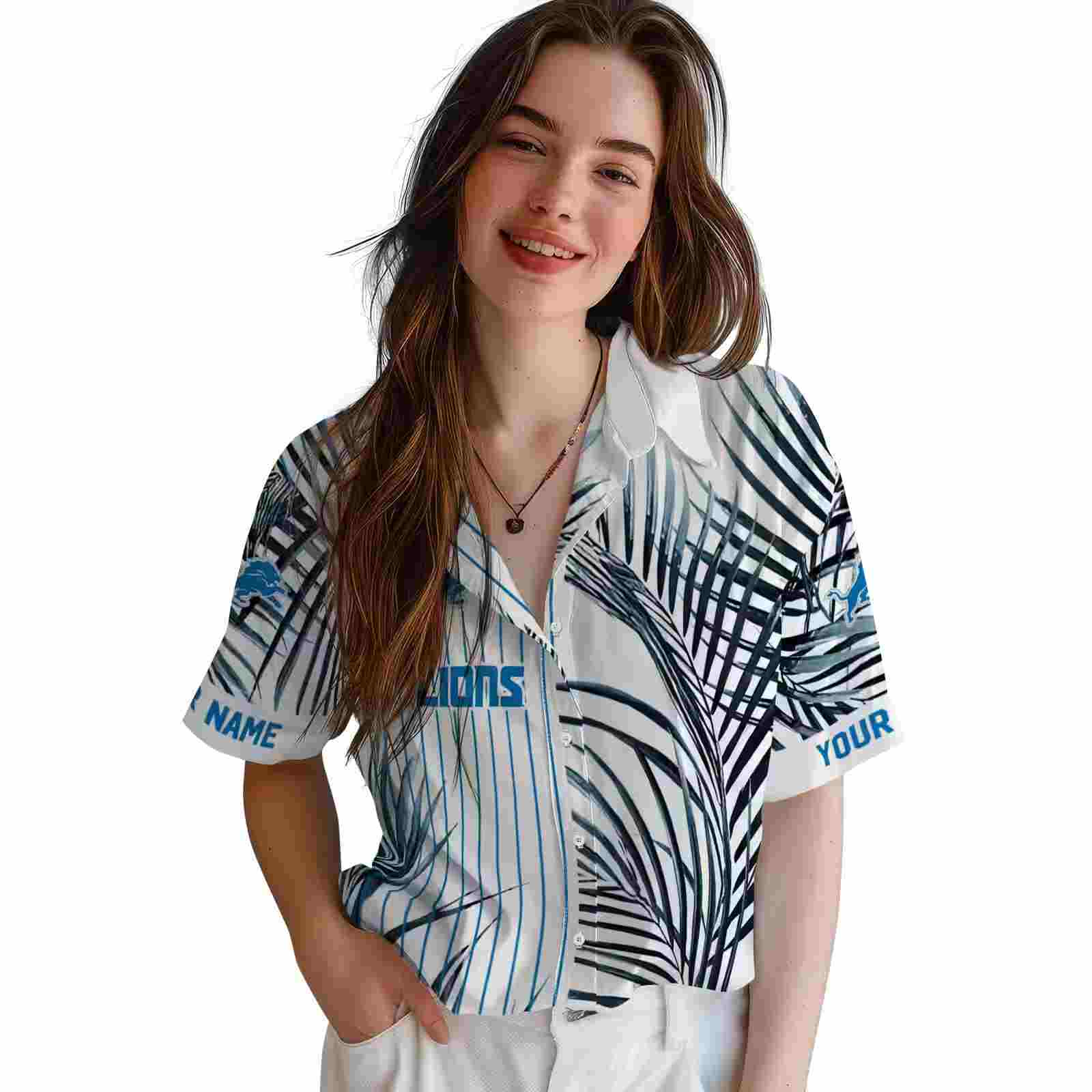 detroit lions palm stripes blue black white hawaiian shirt latest model