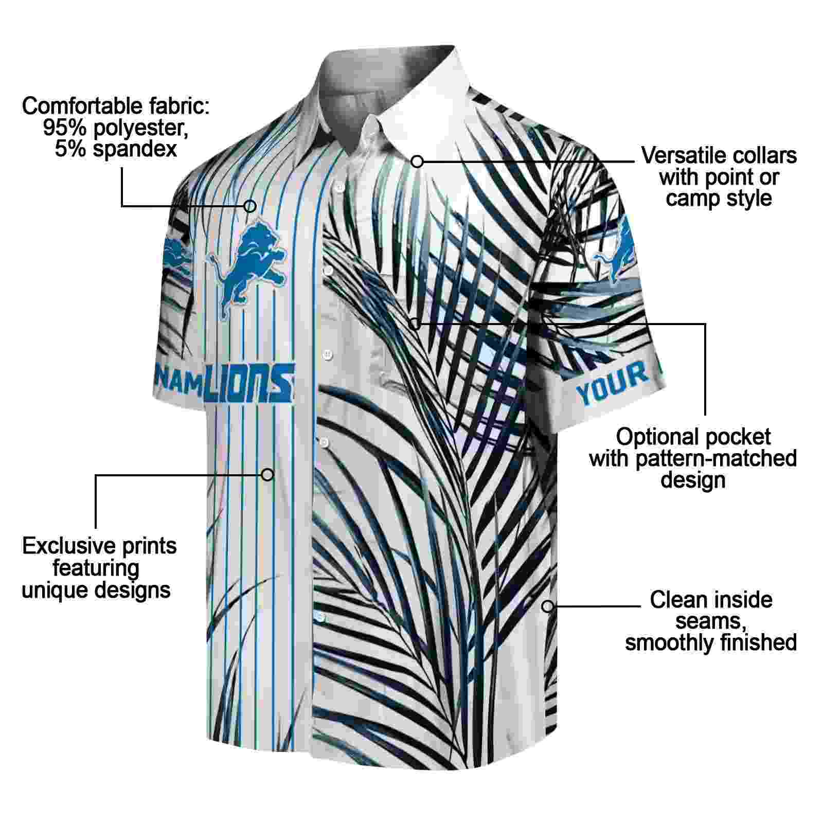 detroit lions palm stripes blue black white hawaiian shirt new arrival