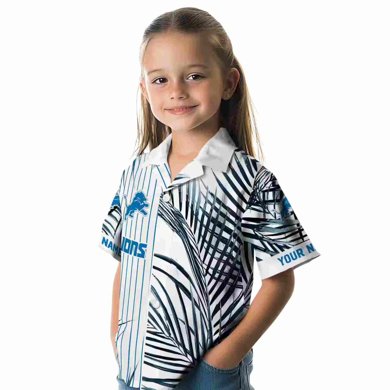 detroit lions palm stripes blue black white hawaiian shirt premium grade