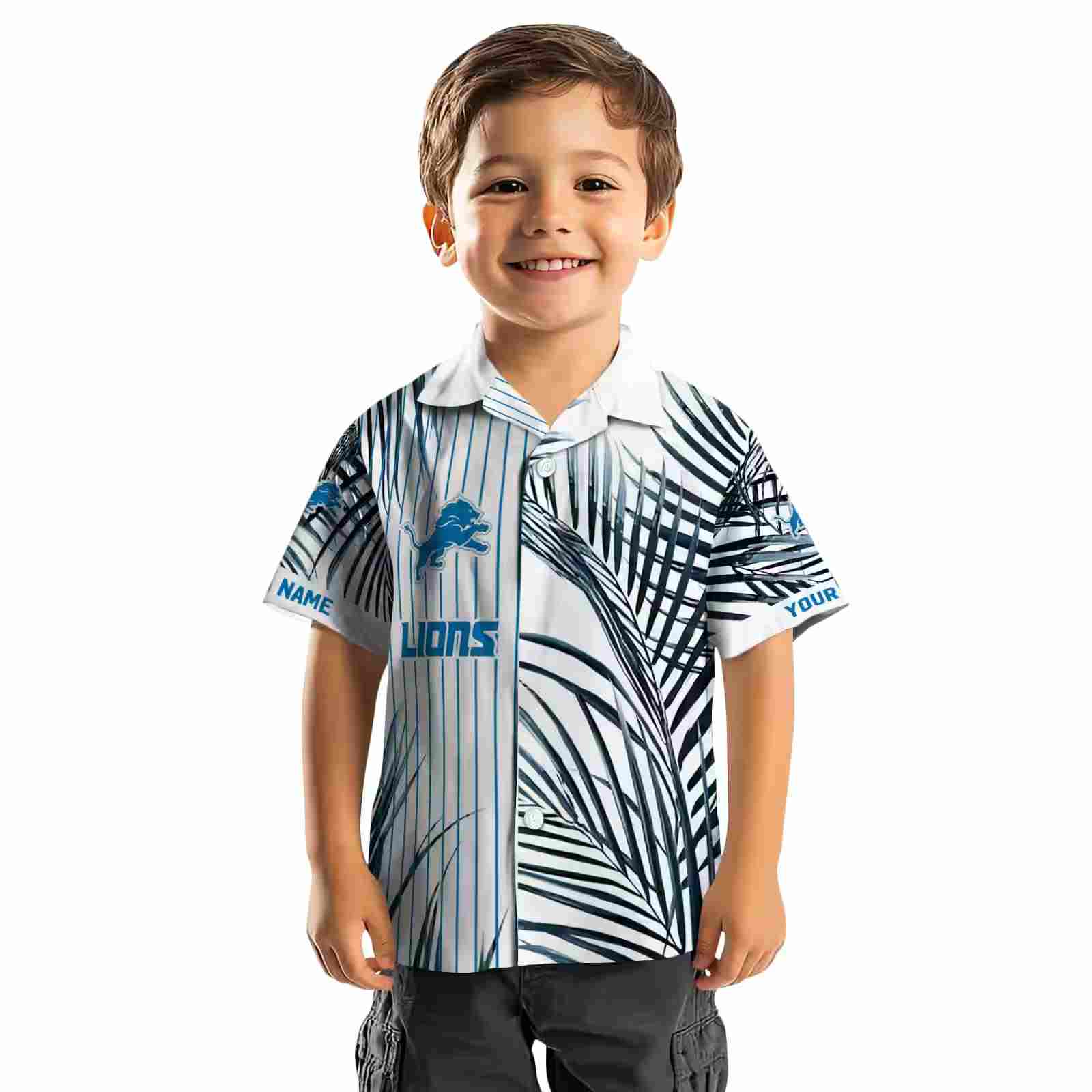 detroit lions palm stripes blue black white hawaiian shirt top rated