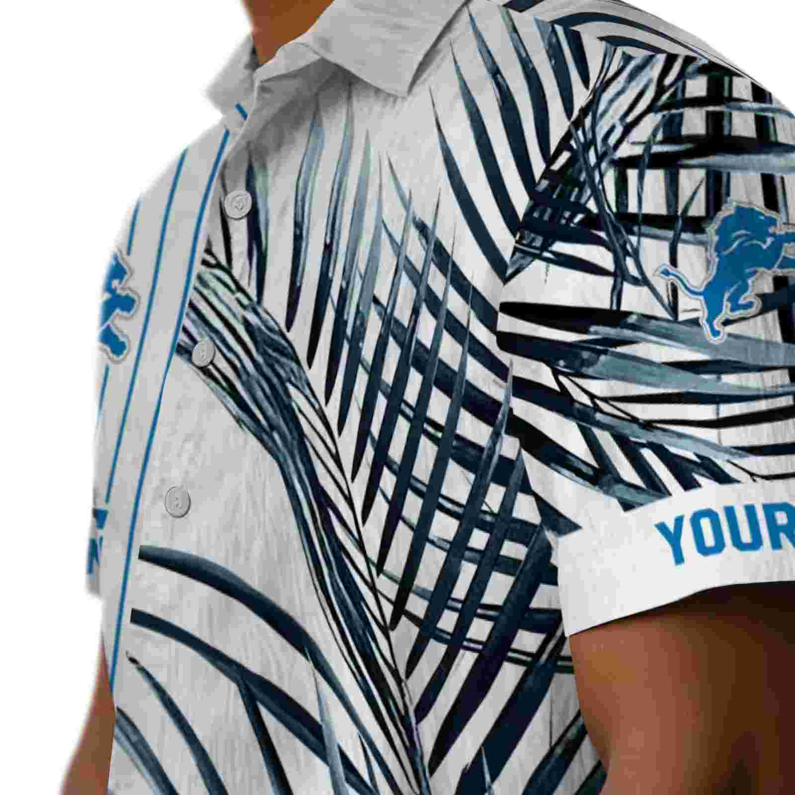 detroit lions palm stripes blue black white hawaiian shirt trendy